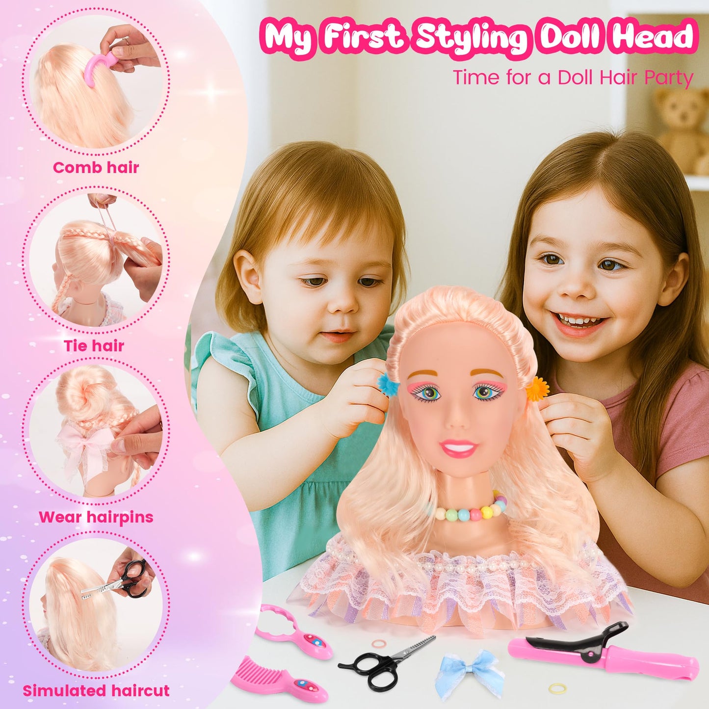 Ylpaprm 41PCS Deluxe Makeup Doll Head Kit for Kids 8+ – Hair Dryer, Curling Iron & Accessory Set