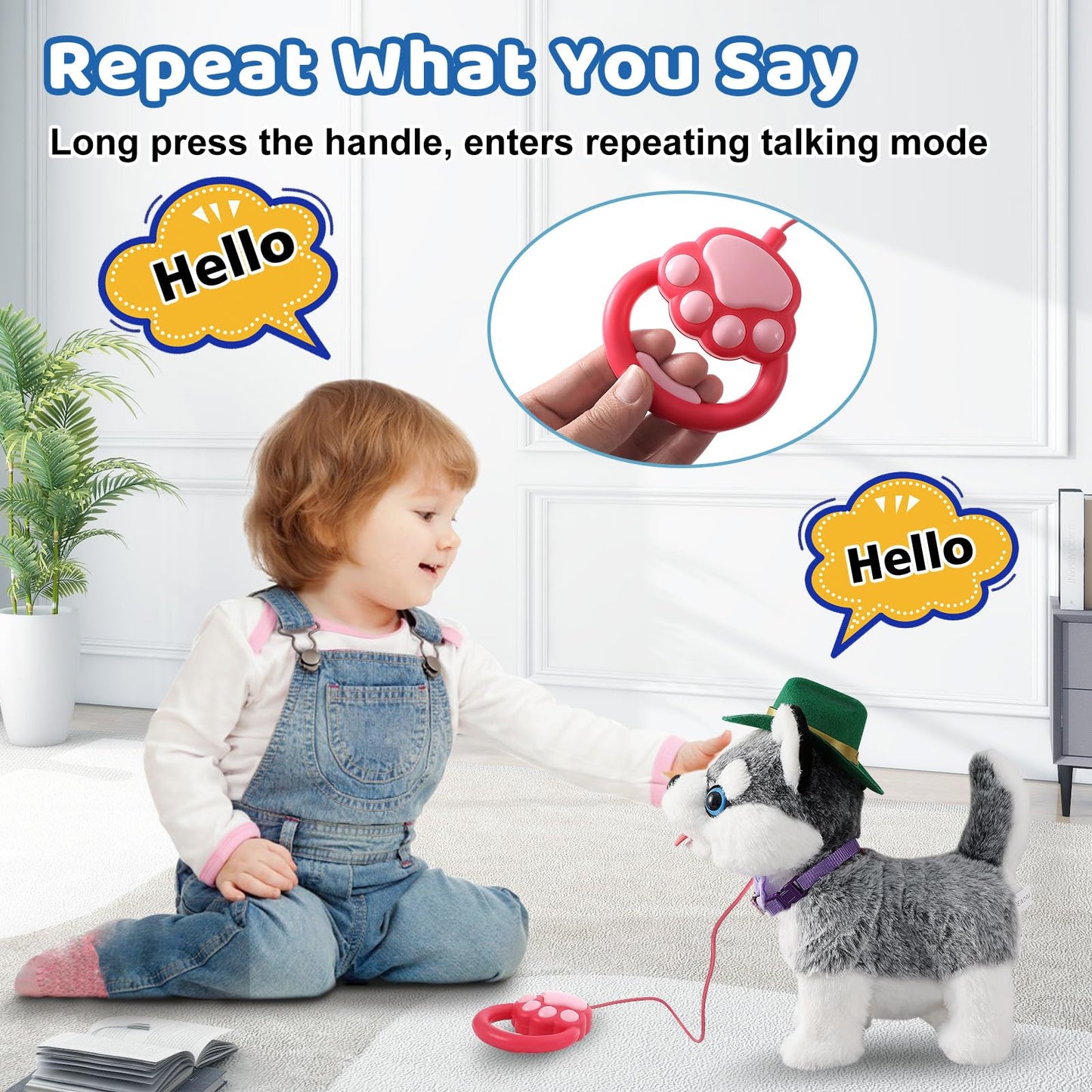 Ylpaprm Walking Husky Toy with Leash – Interactive Plush Puppy for Kids