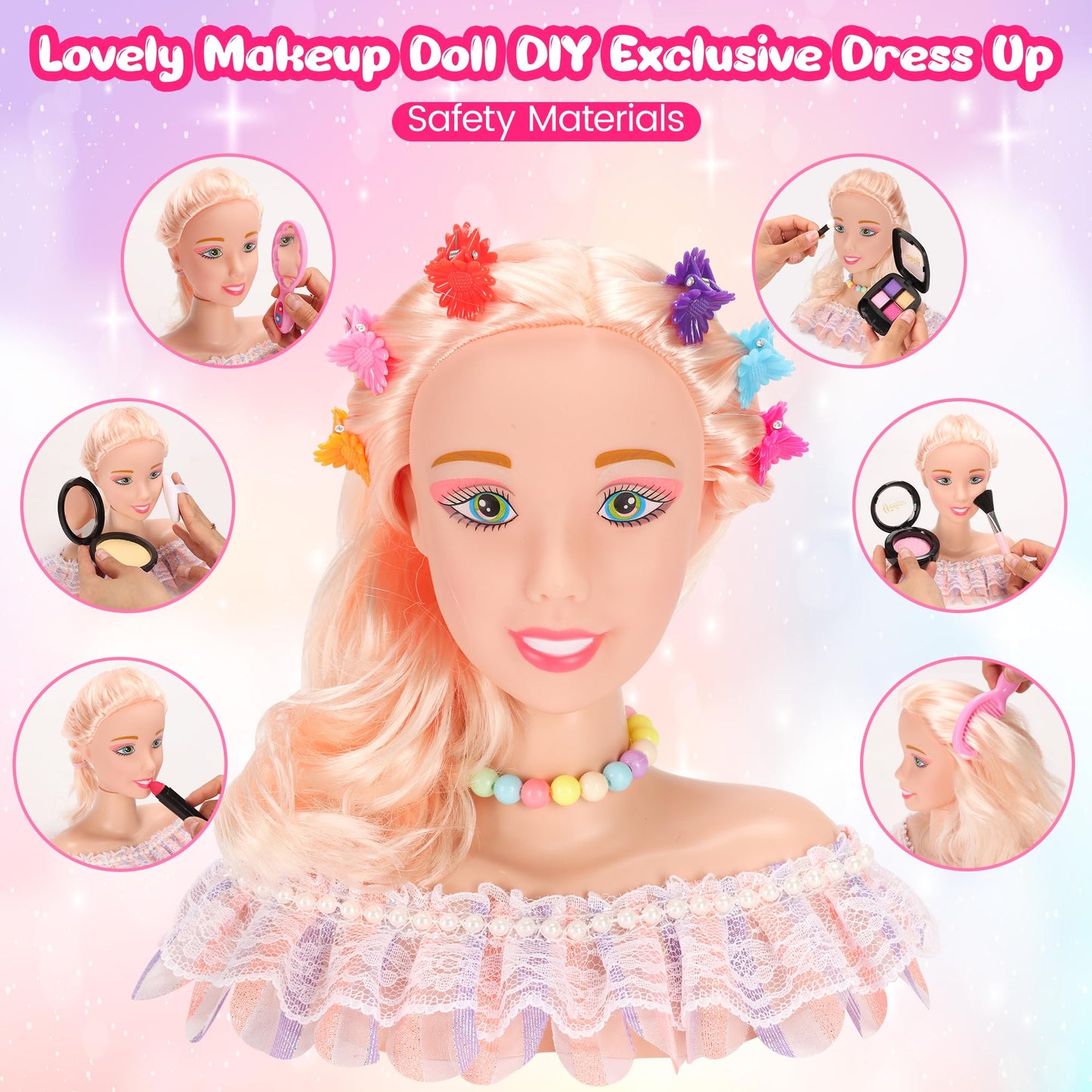 Ylpaprm 41PCS Deluxe Makeup Doll Head Kit for Kids 8+ – Hair Dryer, Curling Iron & Accessory Set