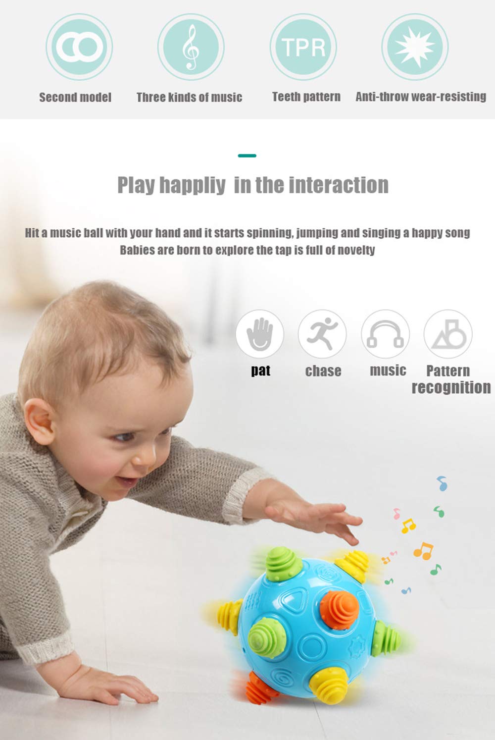 YMDLY Toys Toddlers Music Shake Ball – Dancing, Self-Rolling Baby Toy for 18+ Months