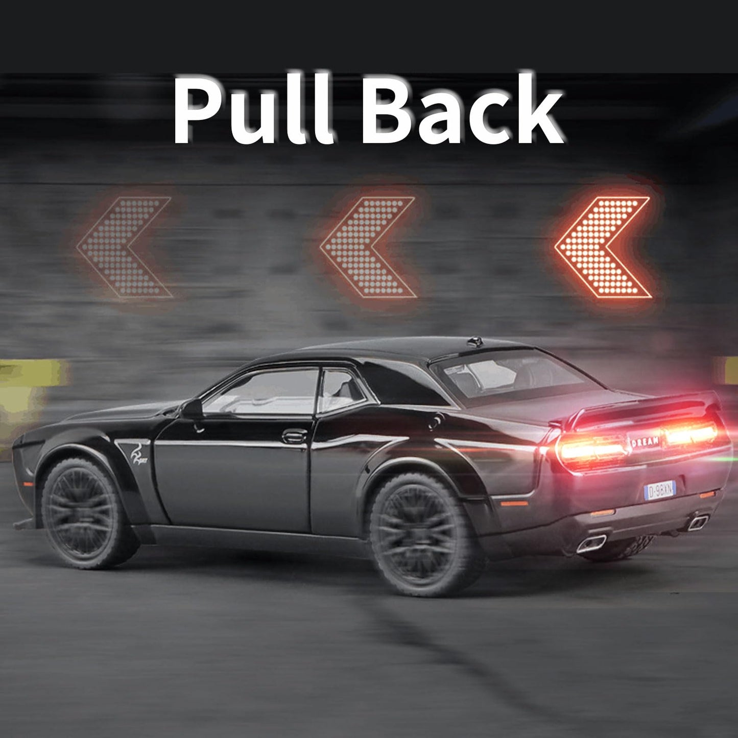 YMHAT Toy Cars 1/32 Dodge Challenger Hellcat – Die Cast with Sound & Light, Open-Door Pull-Back