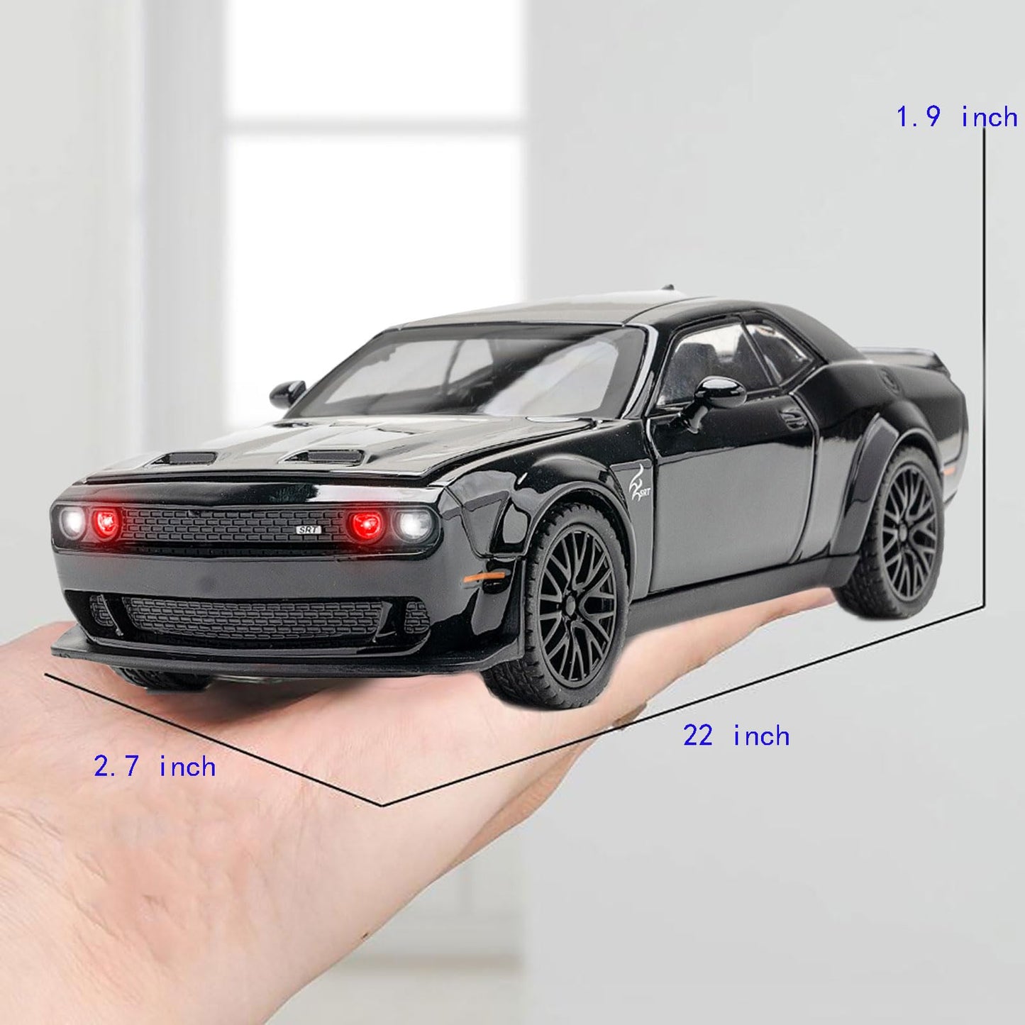 YMHAT Toy Cars 1/32 Dodge Challenger Hellcat – Die Cast with Sound & Light, Open-Door Pull-Back