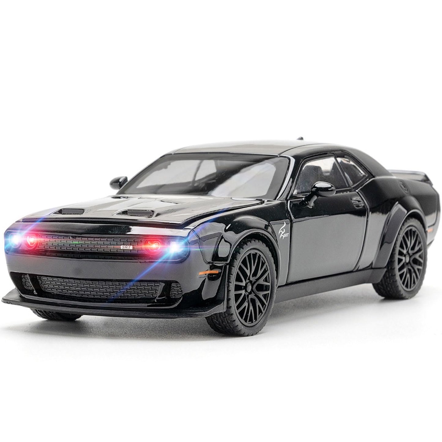 YMHAT Toy Cars 1/32 Dodge Challenger Hellcat – Die Cast with Sound & Light, Open-Door Pull-Back