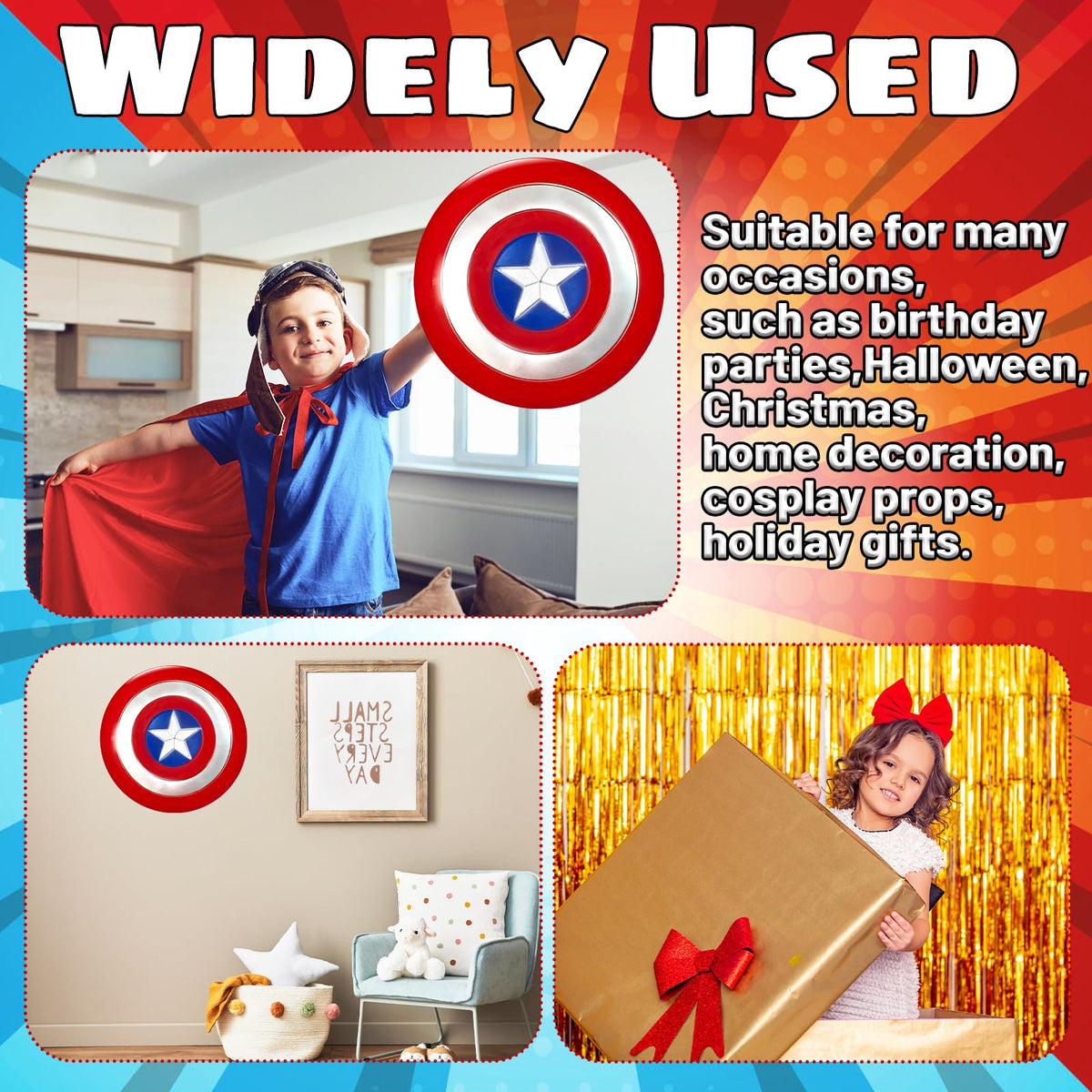 YMMAALE 12 Inch Captain Round Shield – Superhero Prop, Cosplay Shield, Party Decoration