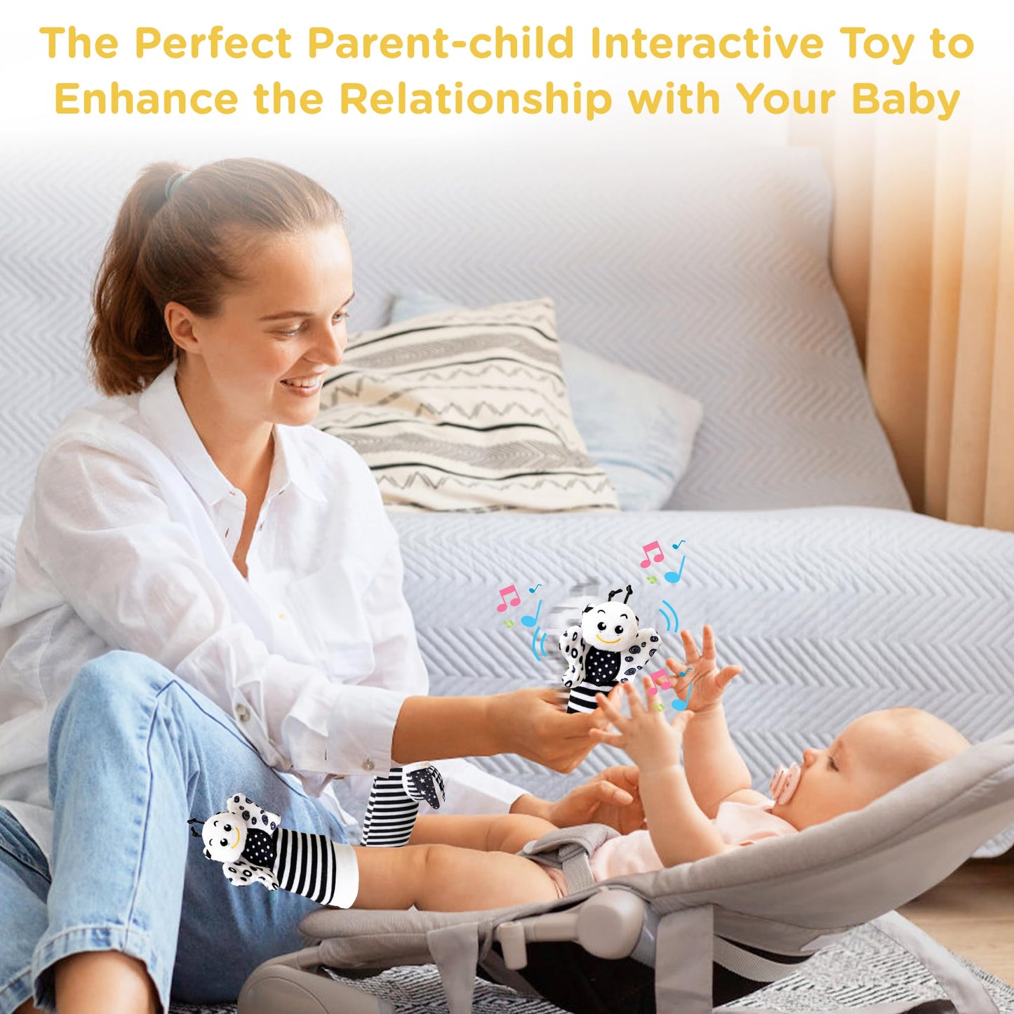Ymonlia Infant Toys 0-6 Months | 4-Piece Wrist Rattles & Foot Finder Socks