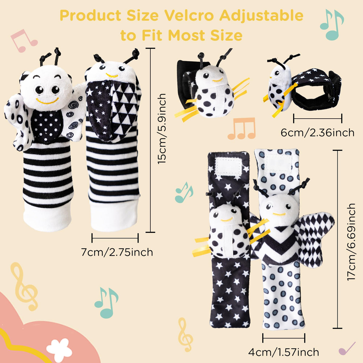 Ymonlia Infant Toys 0-6 Months | 4-Piece Wrist Rattles & Foot Finder Socks