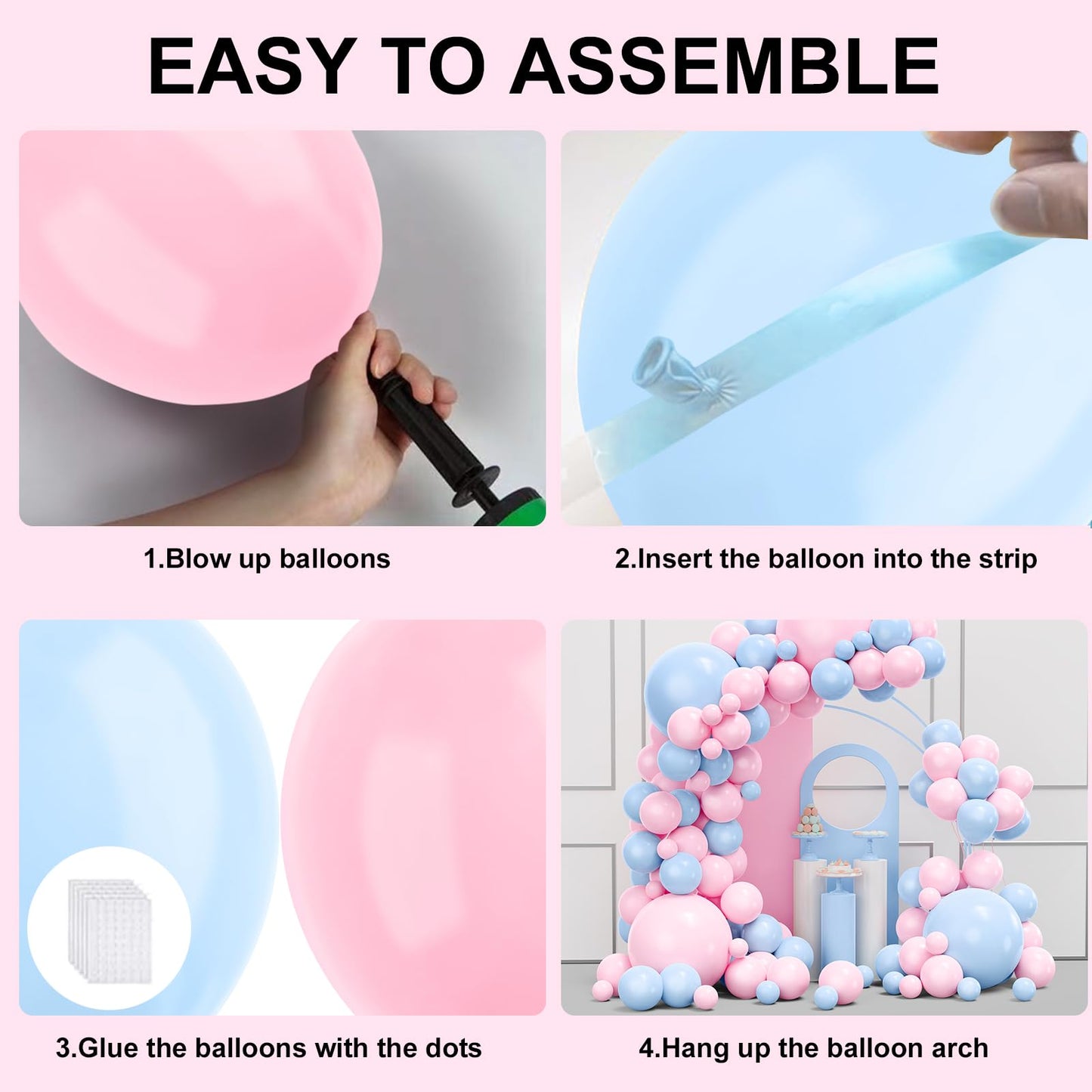 YMSZ Pink & Blue Balloon Arch Kit - 134pcs for Gender Reveal, Birthday & Baby Shower