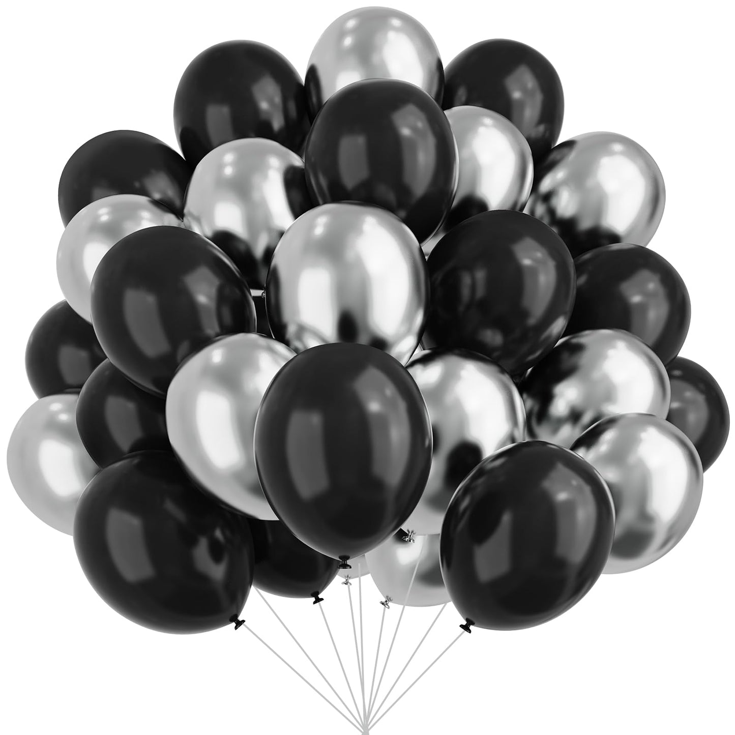 YMSZ Black & Silver Balloons – 67pc 12in Metallic Chrome Balloon Kit for Birthday, Wedding & More