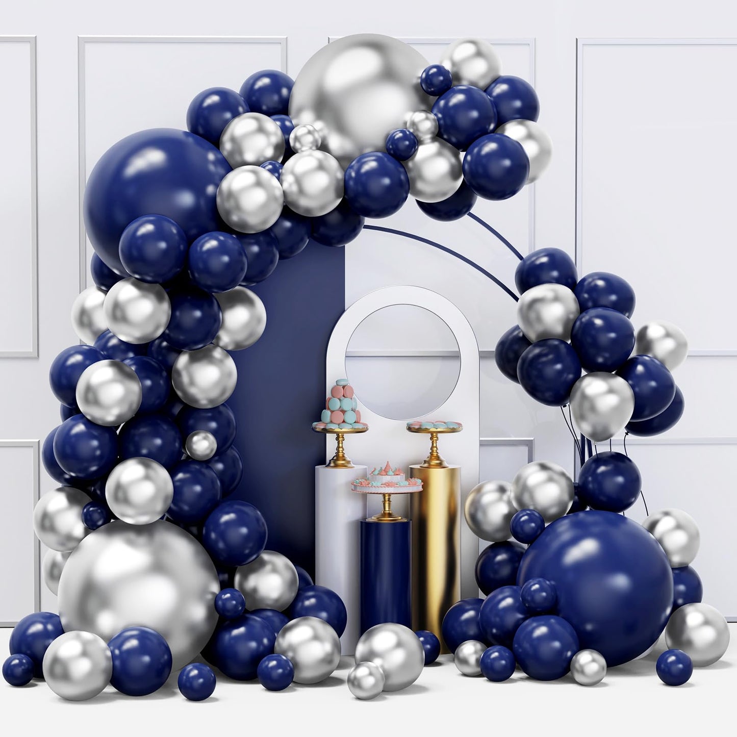 YMSZ Blue & Silver Balloon Arch Kit – 134pcs Balloon Garland for Party Decorations