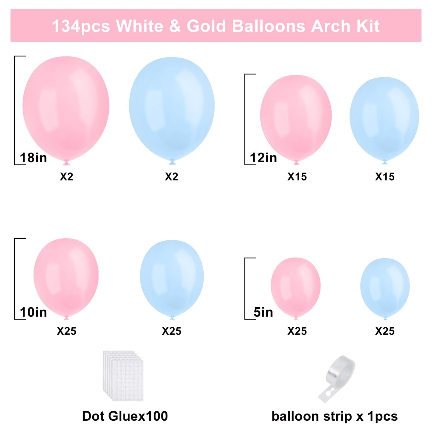 YMSZ Pink & Blue Balloon Arch Kit - 134pcs for Gender Reveal, Birthday & Baby Shower