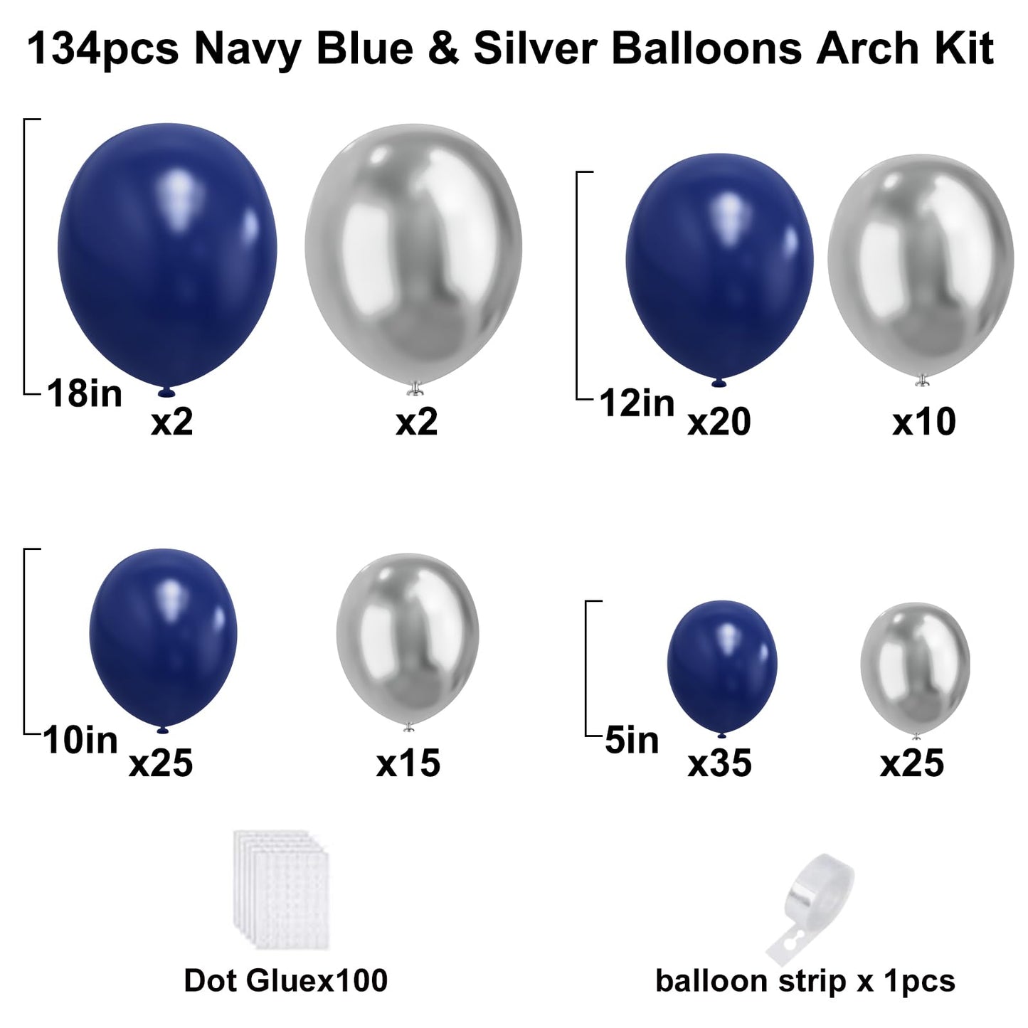 YMSZ Blue & Silver Balloon Arch Kit – 134pcs Balloon Garland for Party Decorations