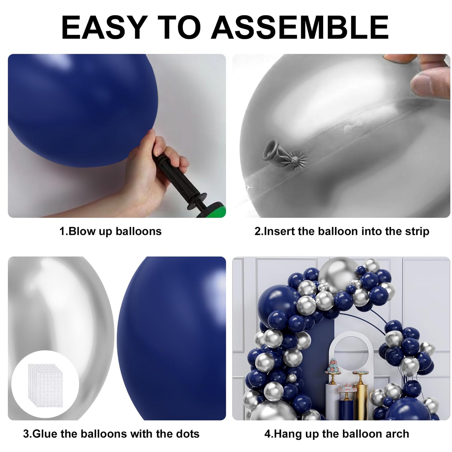 YMSZ Blue & Silver Balloon Arch Kit – 134pcs Balloon Garland for Party Decorations