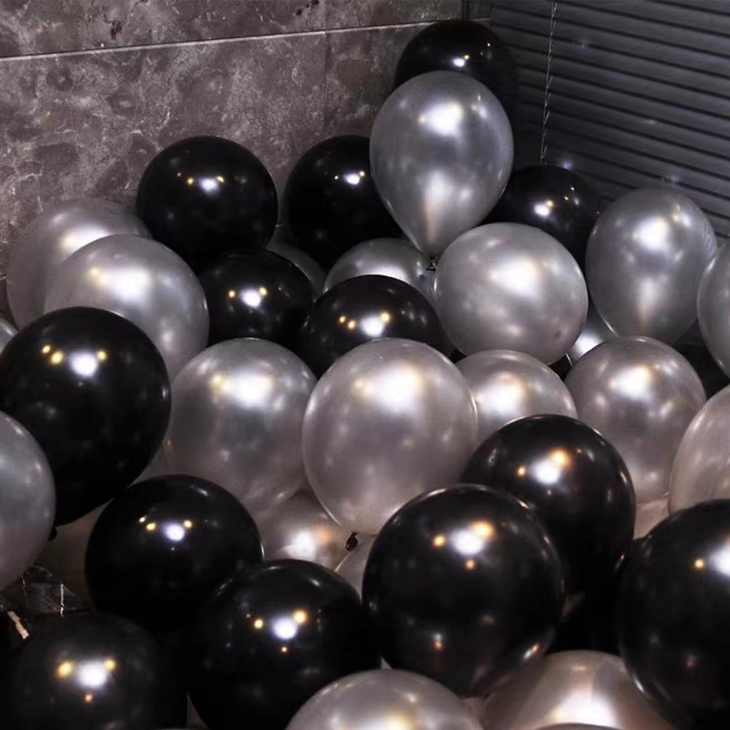 YMSZ Black & Silver Balloons – 67pc 12in Metallic Chrome Balloon Kit for Birthday, Wedding & More