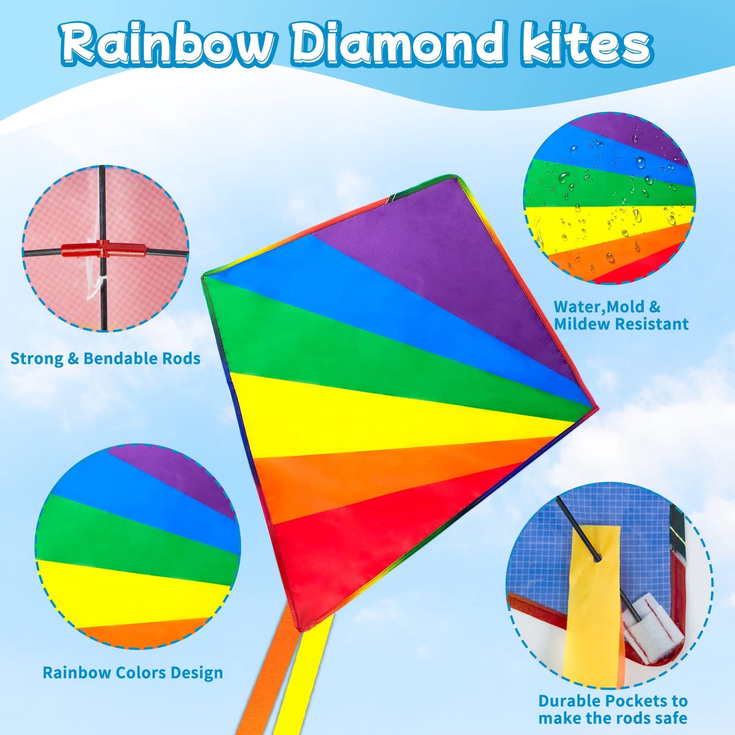 Ynanimery 5-Pack Rainbow Kites – Easy to Fly in Light Wind for Kids & Adults
