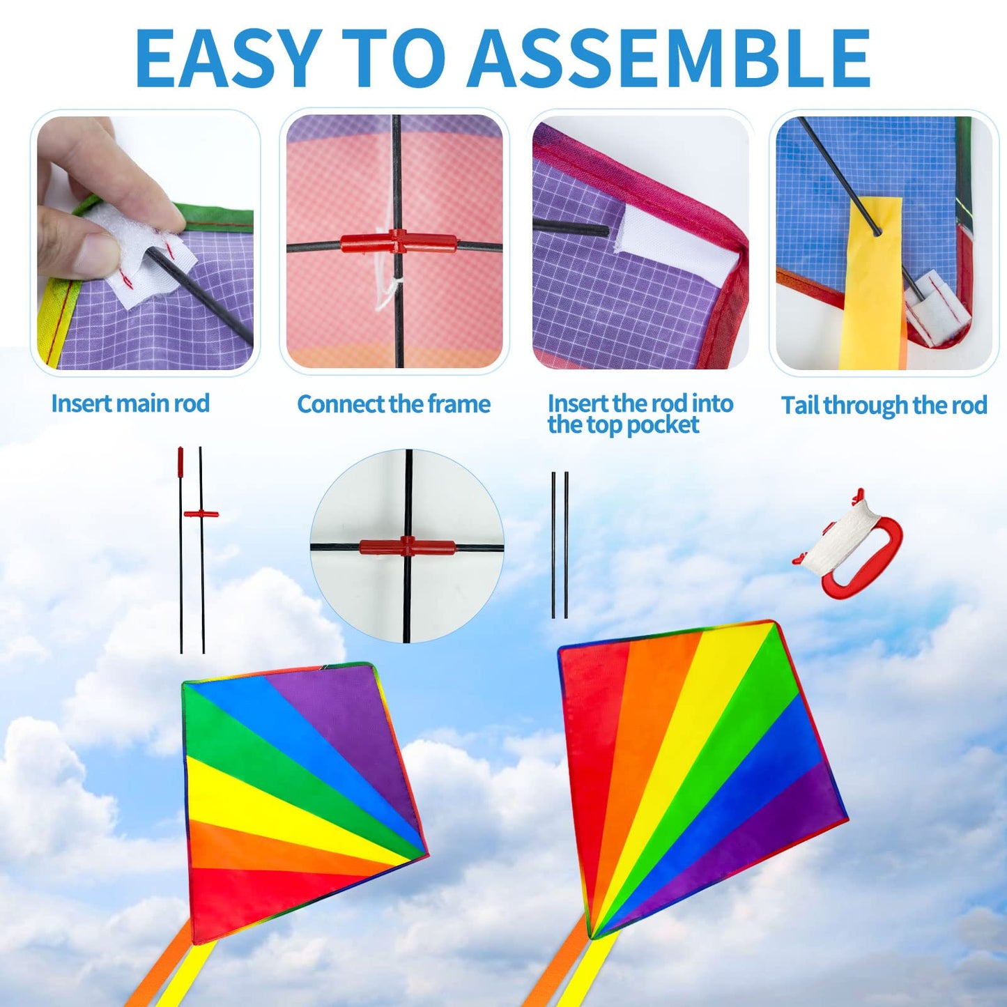 Ynanimery 5-Pack Rainbow Kites – Easy to Fly in Light Wind for Kids & Adults