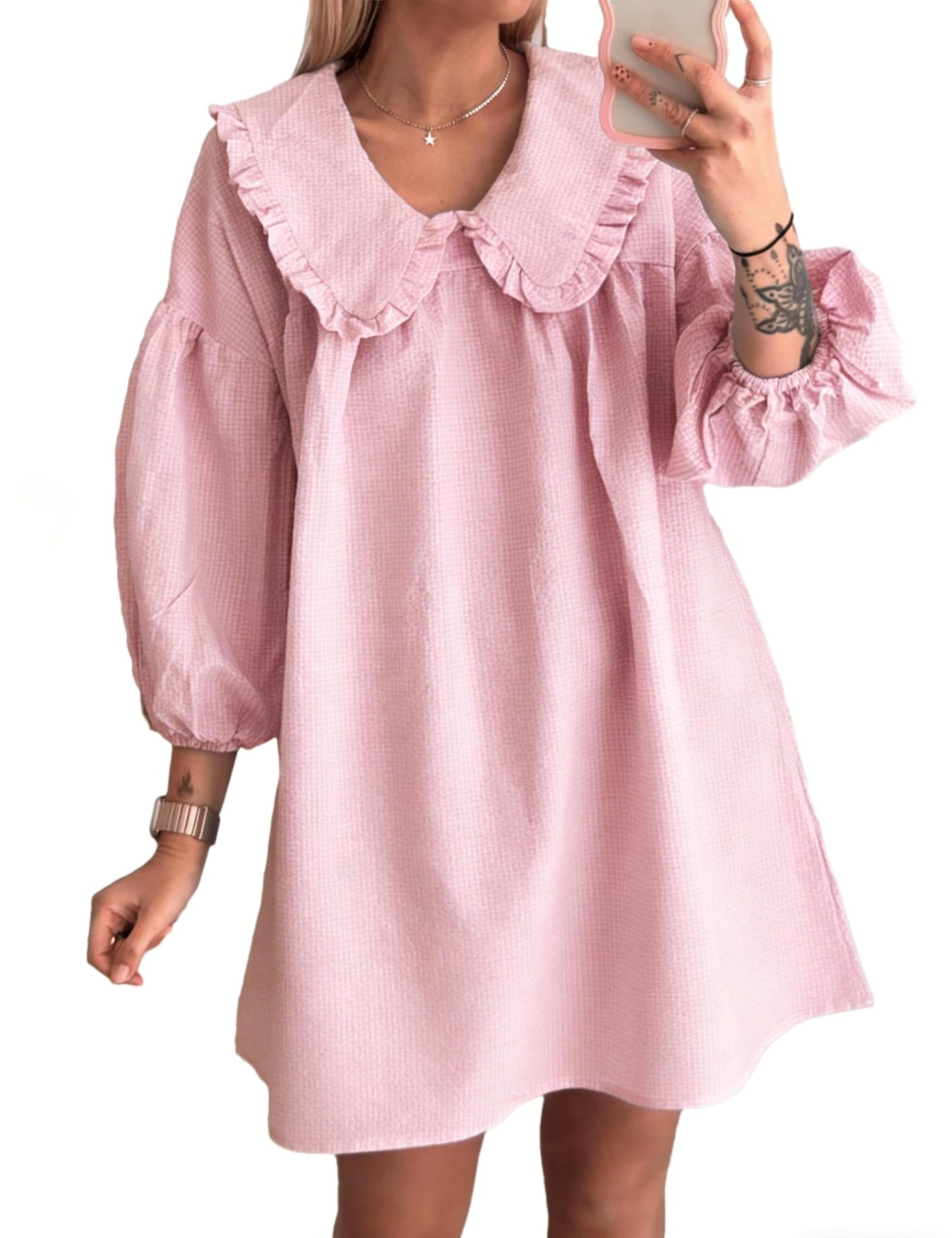 Ynhonra 2025 Women's Babydoll Dress – Pastel Mini with Doll Collar, Loose Fit (Pastel-XS)