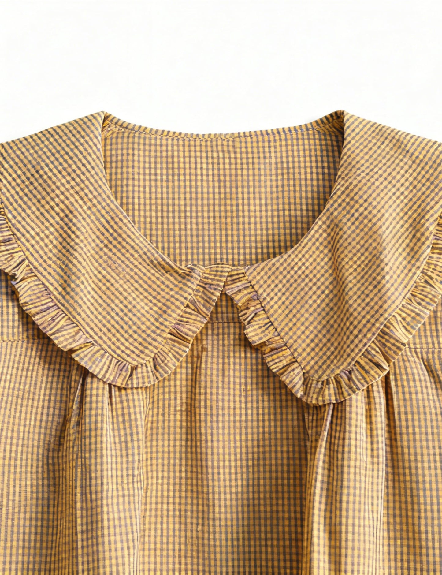 Ynhonra Iris-M Plaid Babydoll Mini Dress – Loose 3/4 Puff Sleeve