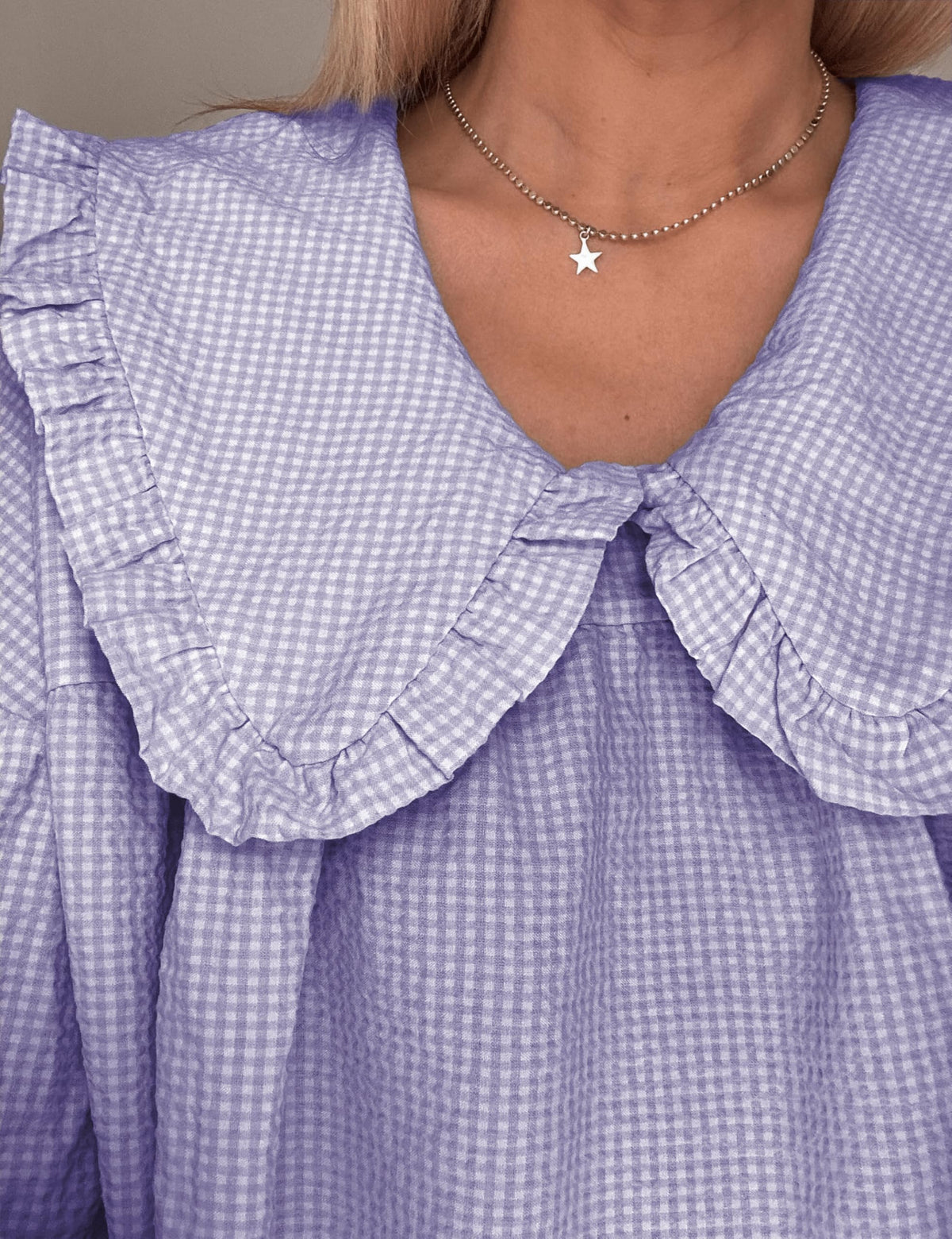 Ynhonra 2025 Women's Babydoll Dress – Purple Plaid, 3/4 Puff Sleeve, Doll Collar, Loose Y2K Mini (XS)