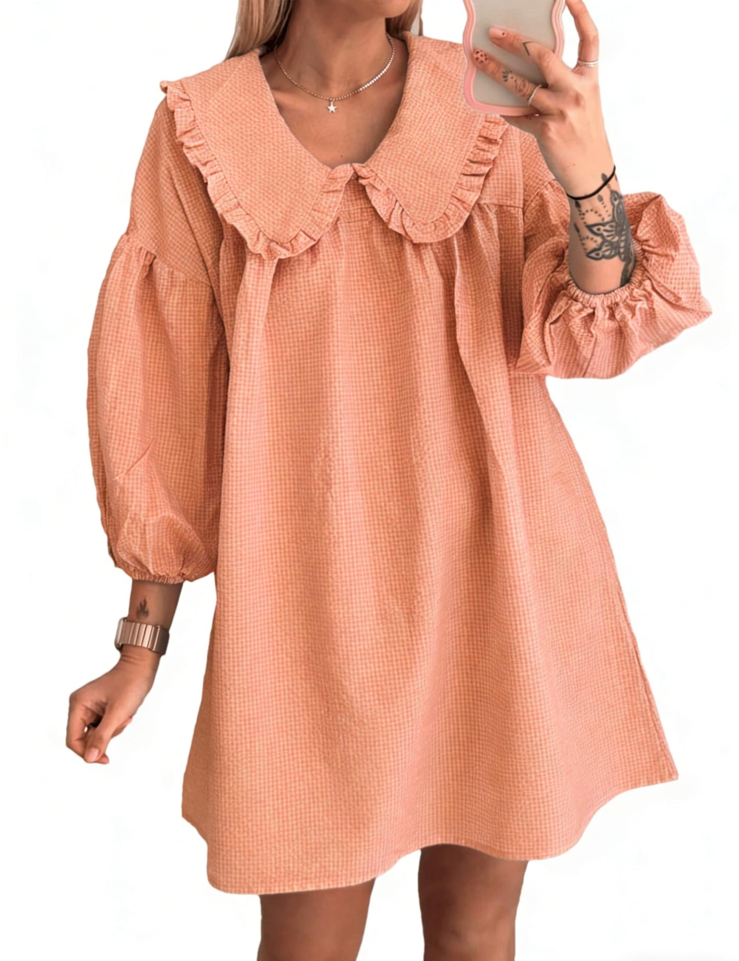 Ynhonra NeonPink-S Babydoll Dress – Loose Y2K Mini with Doll Collar