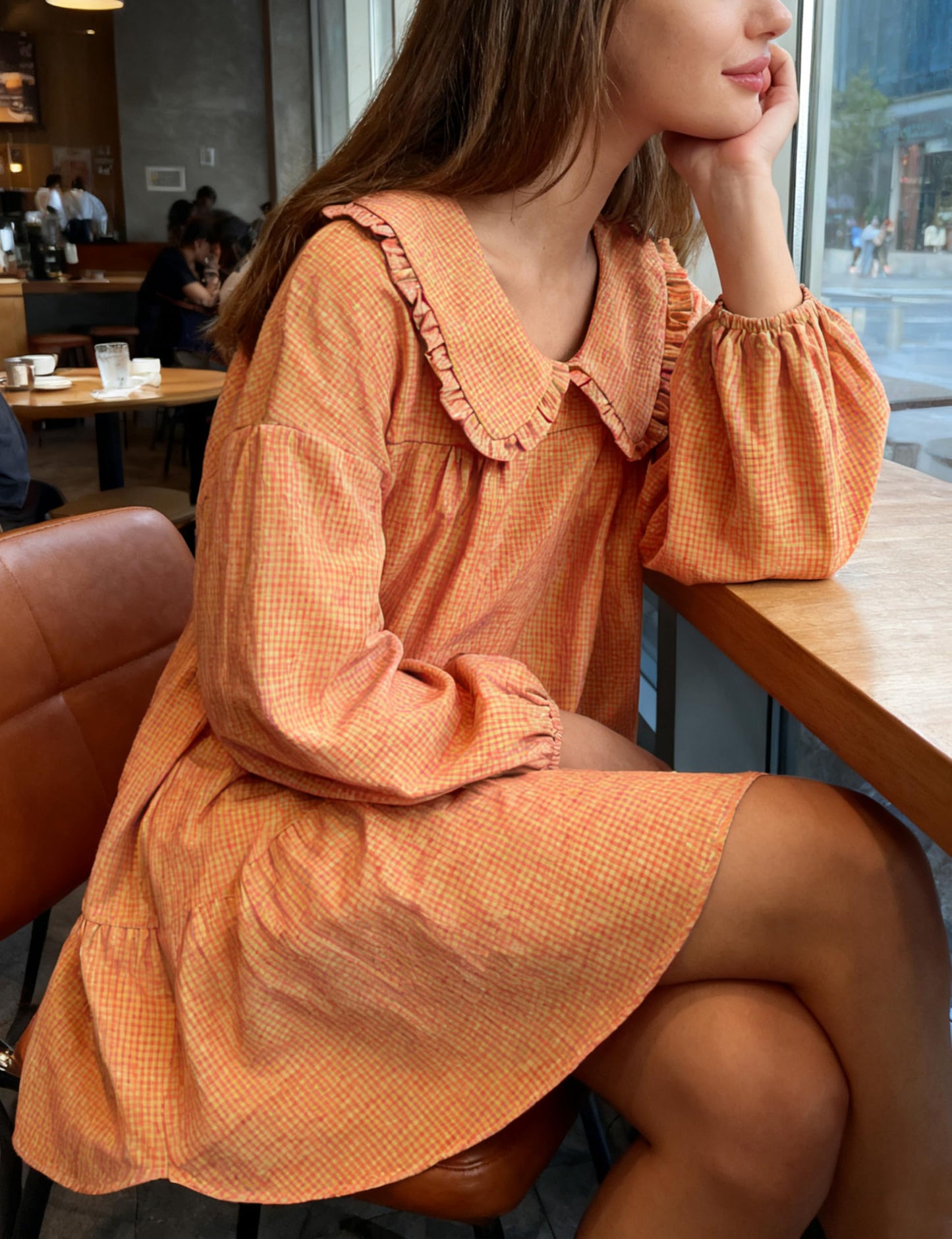 Ynhonra 2025 Neon Pink Babydoll Mini Dress – Loose Fit, Doll Collar, 3/4 Puff Sleeves