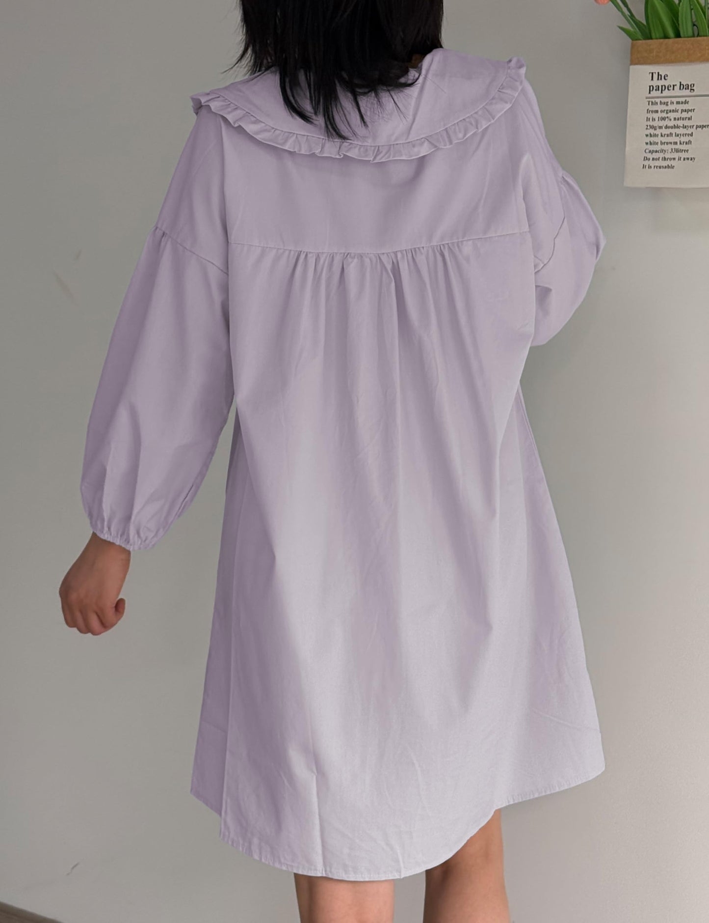 Ynhonra 2025 Women's Babydoll Dress – Purple Plaid, 3/4 Puff Sleeve, Doll Collar, Loose Y2K Mini (XS)