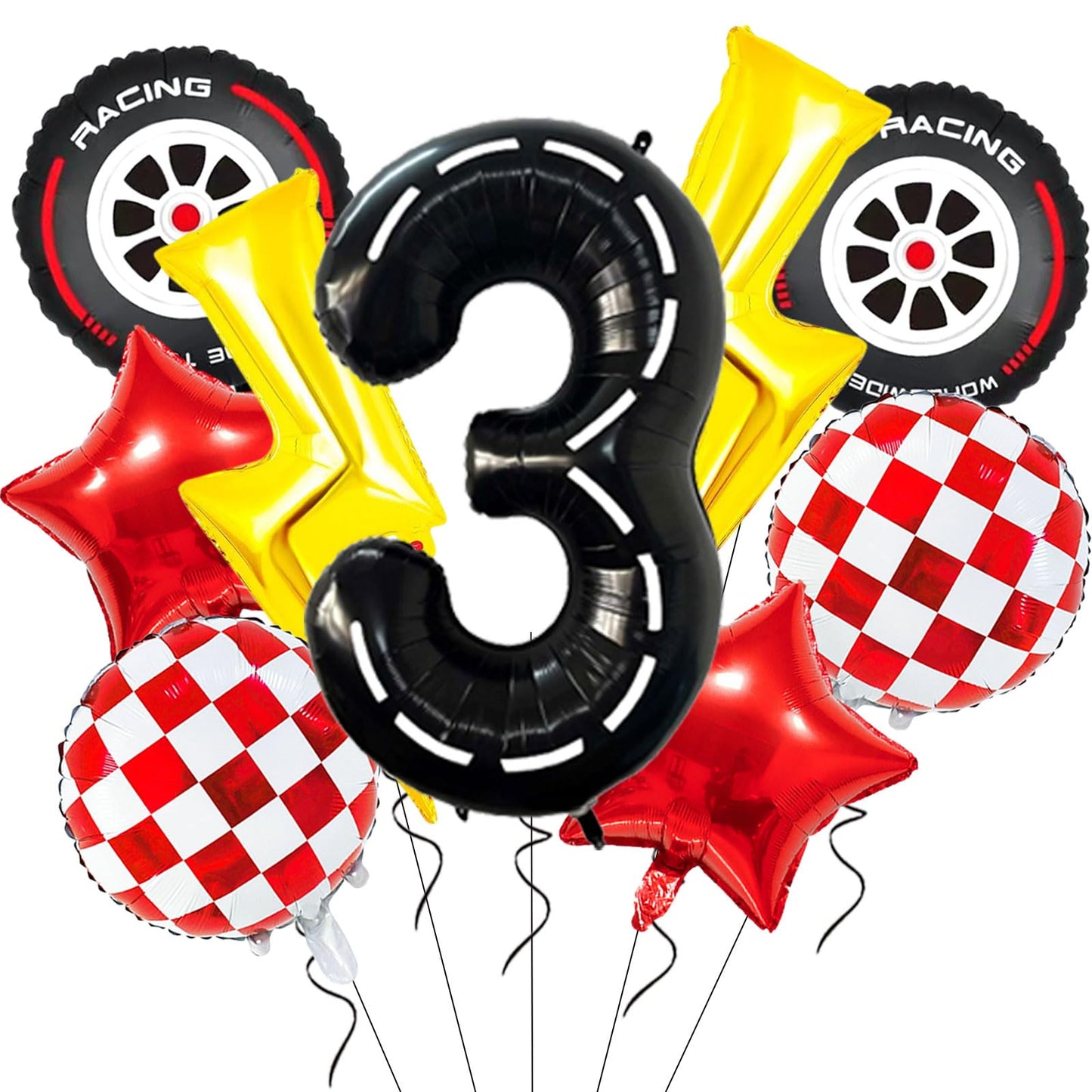 YNITSED Cartoon Race Car Birthday Decorations — 40 Inch Balloons, 3rd Birthday Party