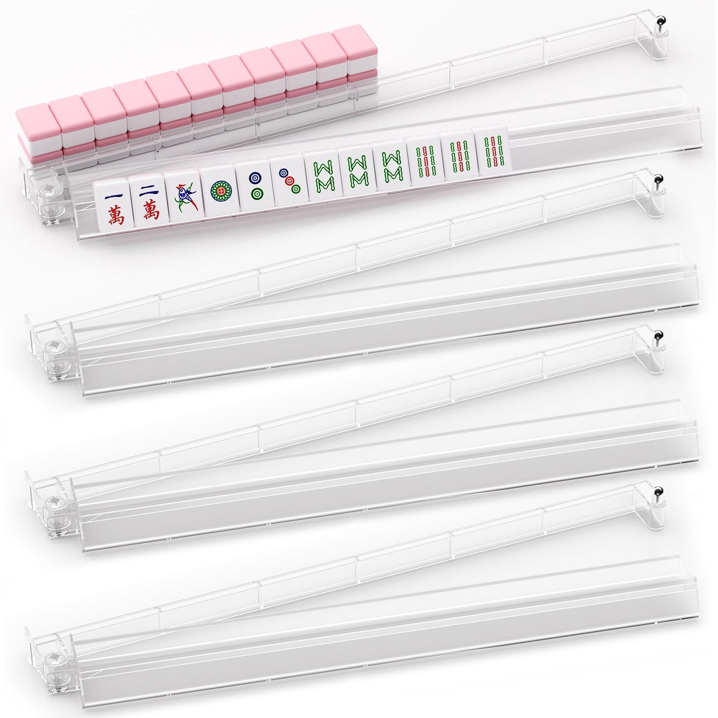 YOAEAILY Mahjong Racks with Pushers – 4-Pack, Clear Acrylic, Portable