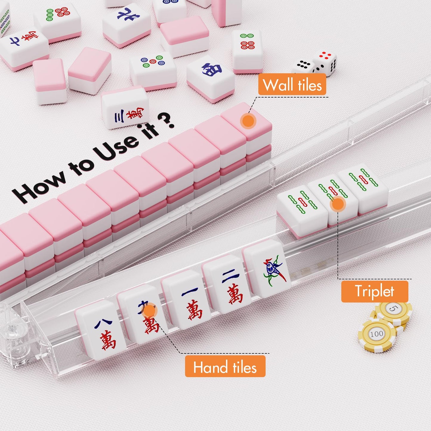 YOAEAILY Mahjong Racks with Pushers – 4-Pack, Clear Acrylic, Portable
