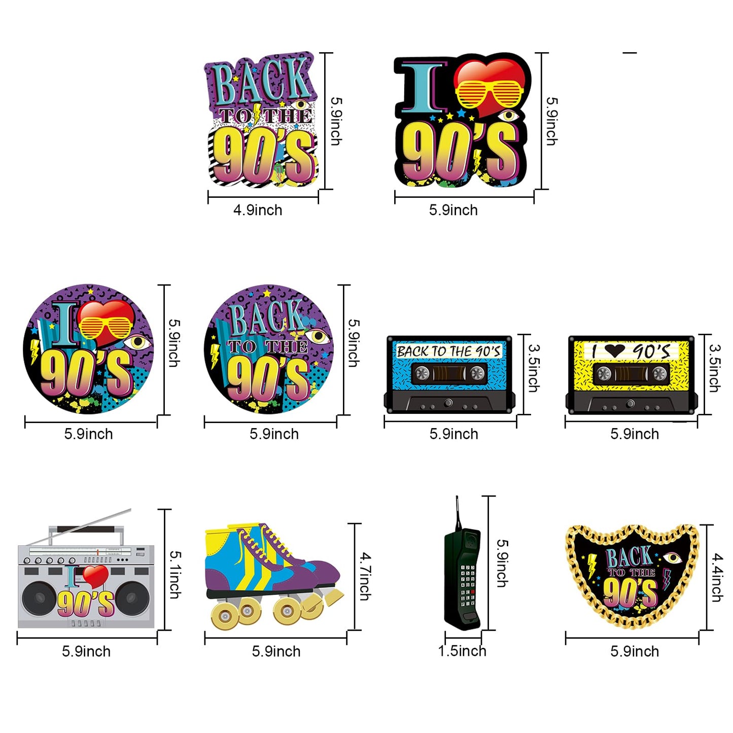 Yoaokiy 24pcs 90s Party Decorations - Retro Centerpiece Sticks & Photo Props