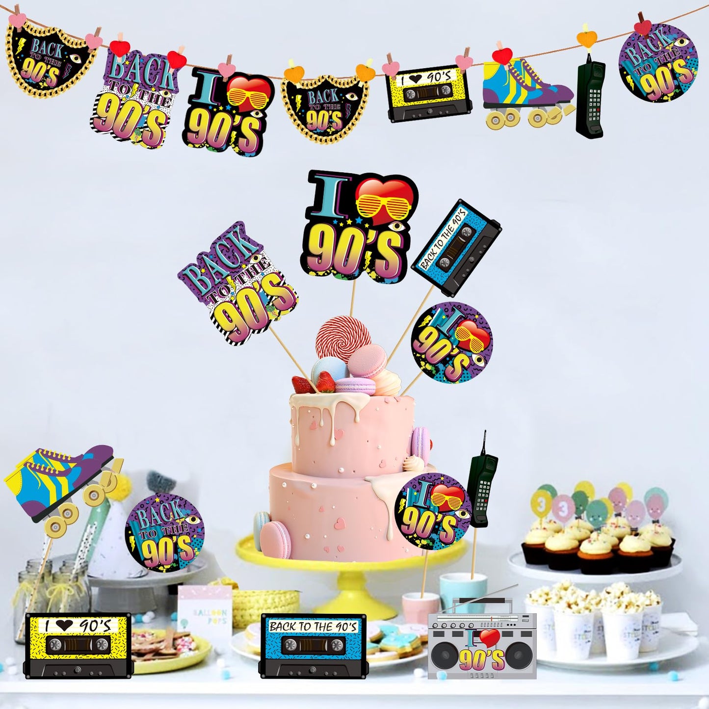 Yoaokiy 24pcs 90s Party Decorations - Retro Centerpiece Sticks & Photo Props