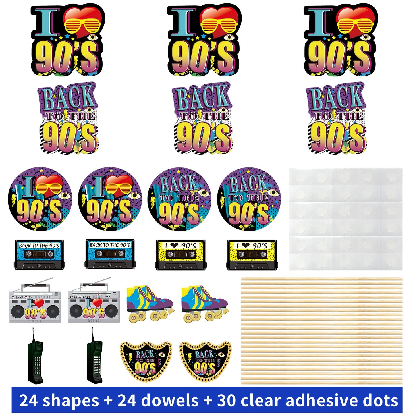 Yoaokiy 24pcs 90s Party Decorations - Retro Centerpiece Sticks & Photo Props