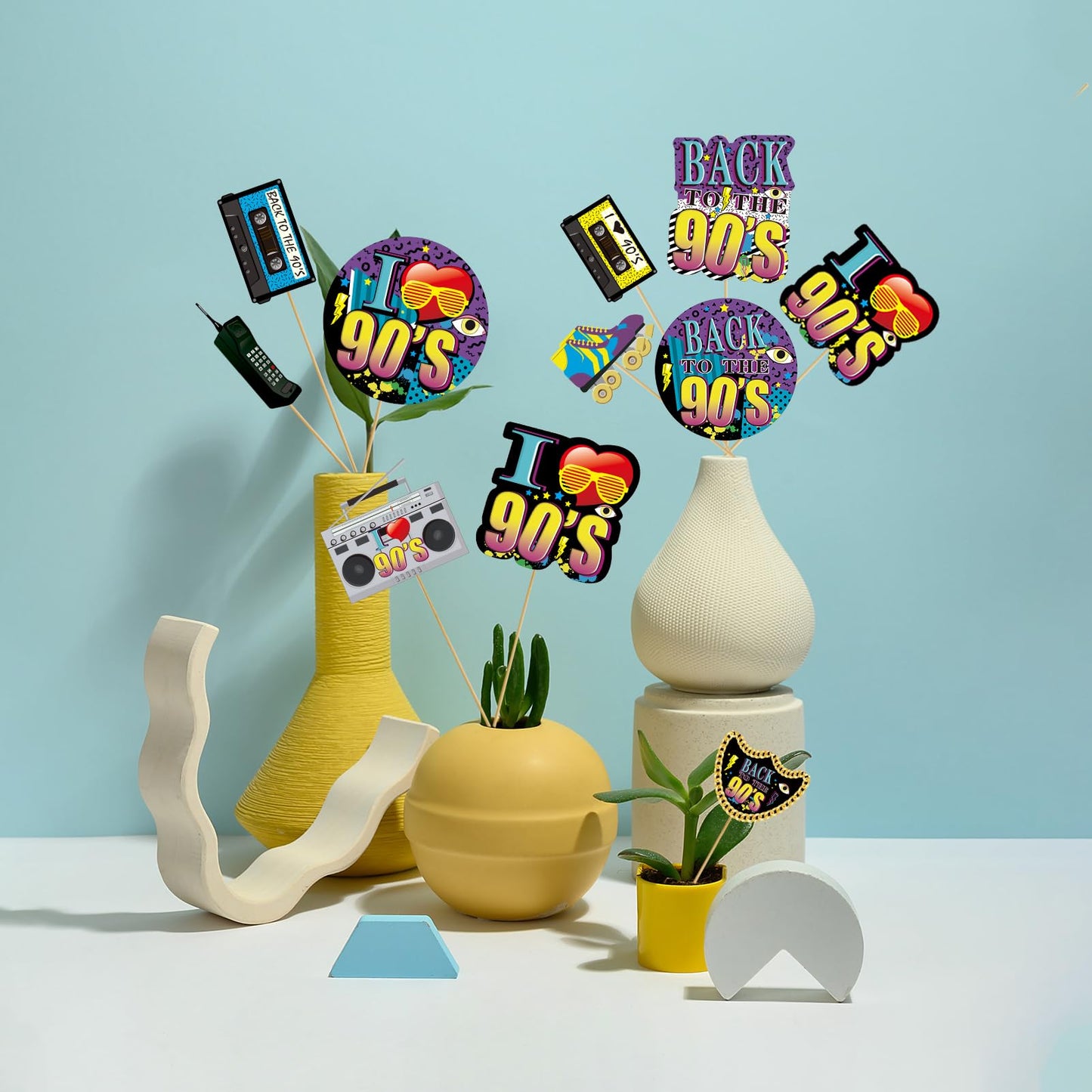 Yoaokiy 24pcs 90s Party Decorations - Retro Centerpiece Sticks & Photo Props