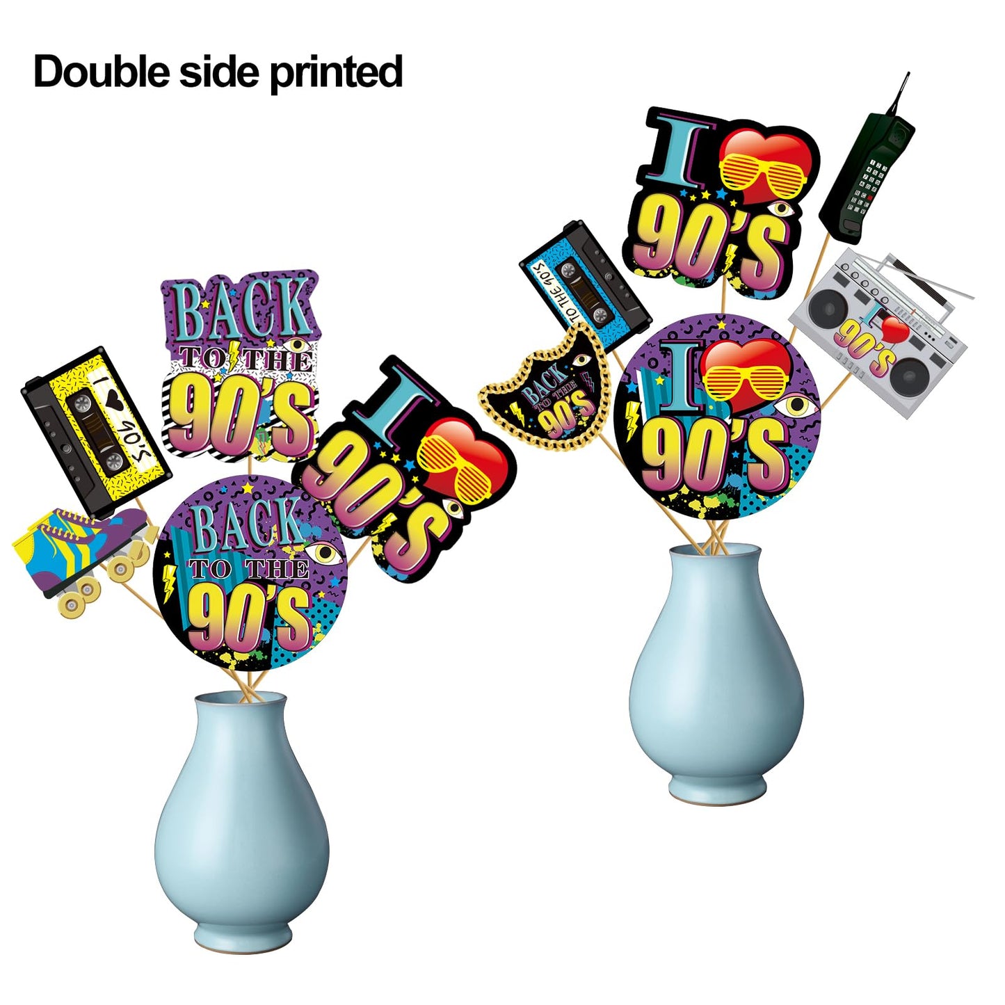 Yoaokiy 24pcs 90s Party Decorations - Retro Centerpiece Sticks & Photo Props