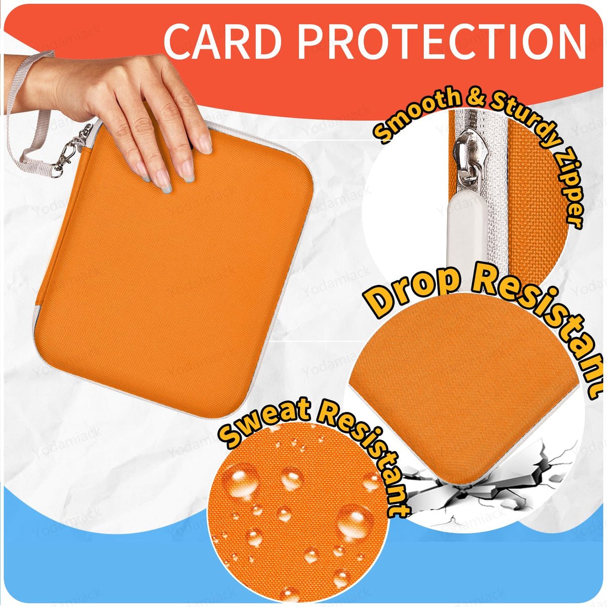Yodamiack Card Holder for Yoto Cards - 96 Pockets, 12 Removable Sleeves, Zippered Portable Binder (Orange)