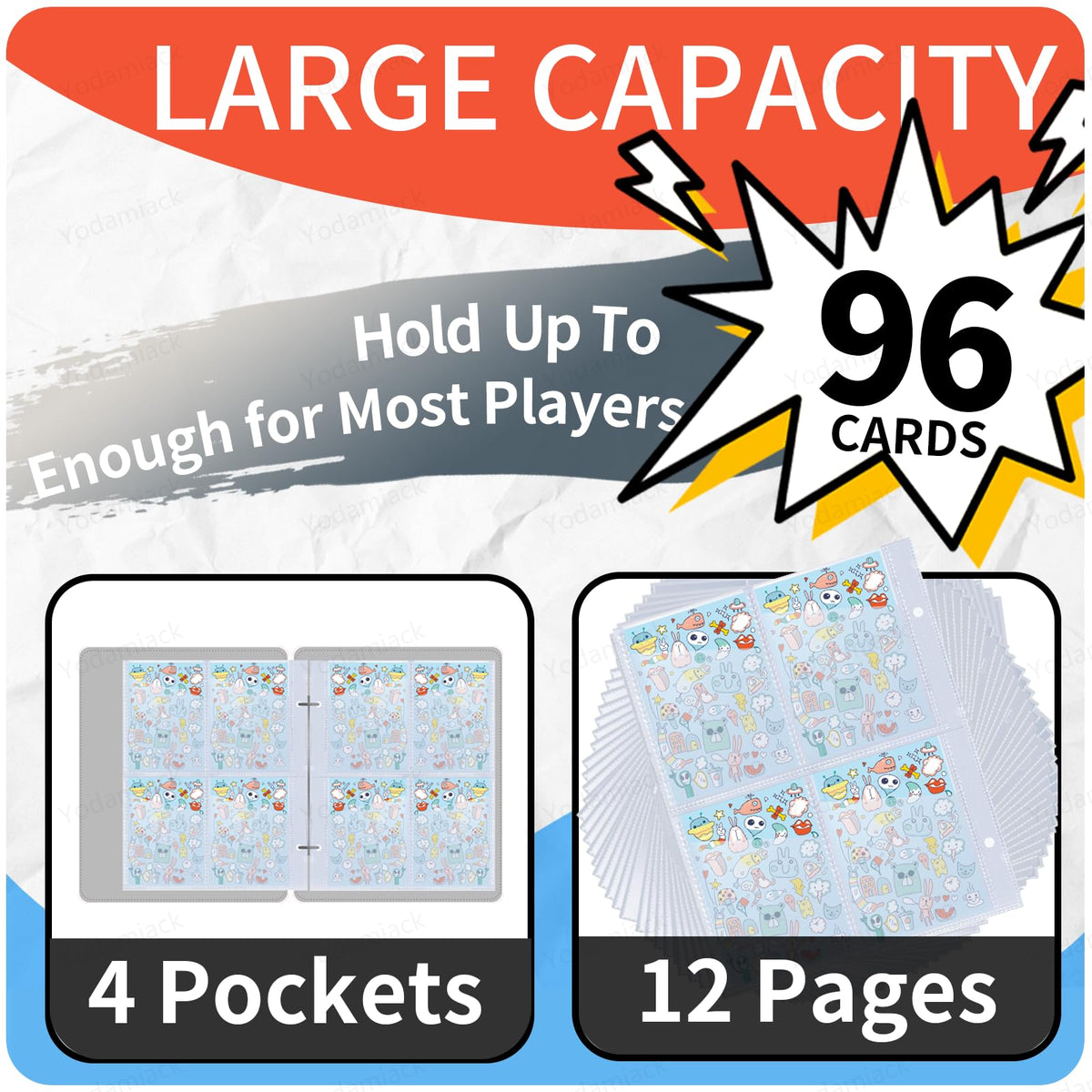 Yodamiack Card Holder for Yoto Cards - 96 Pockets, 12 Removable Sleeves, Zippered Portable Binder (Orange)