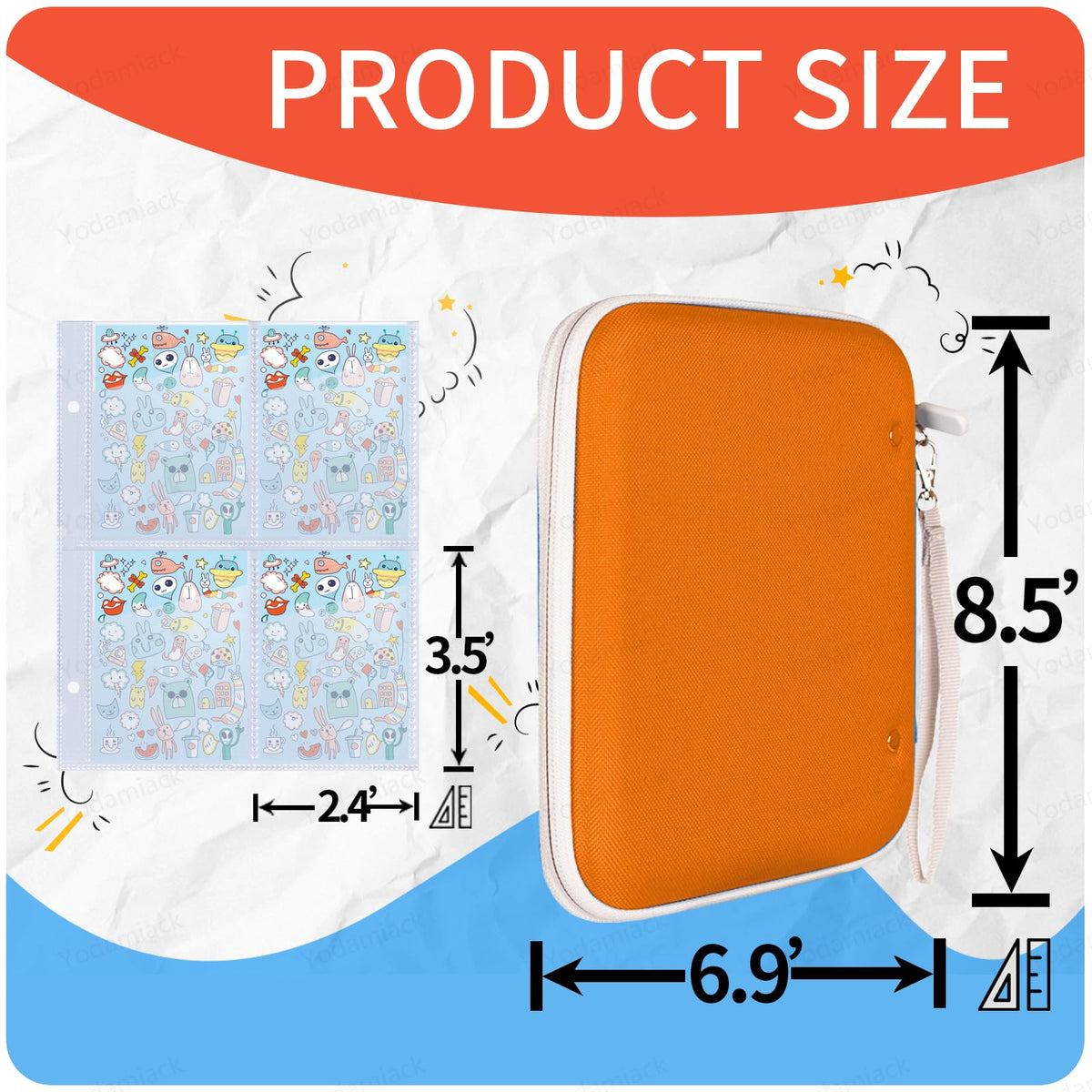Yodamiack Card Holder for Yoto Cards - 96 Pockets, 12 Removable Sleeves, Zippered Portable Binder (Orange)