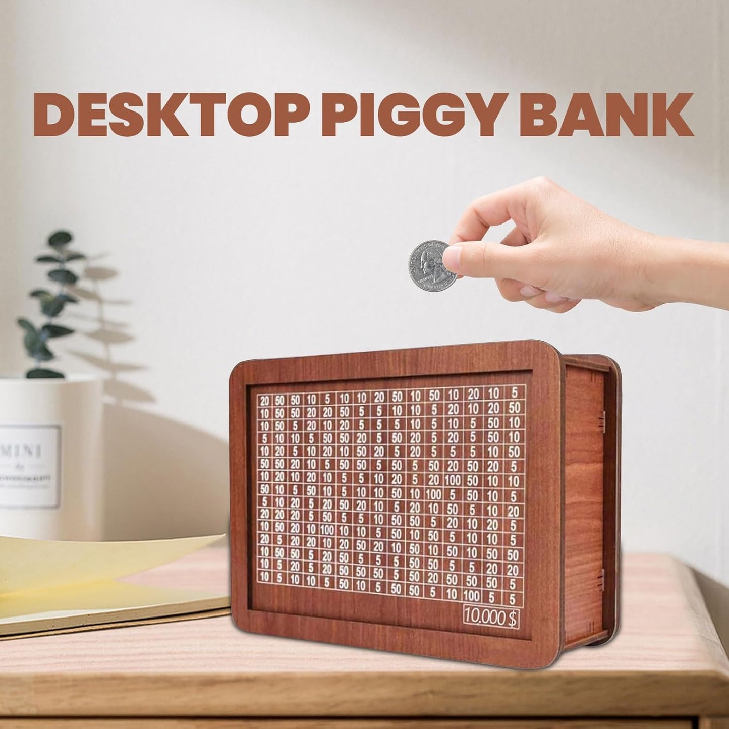 YOECO Money Saving Box – Wooden Savings Jar with Numbered Panels (Up to $2000)