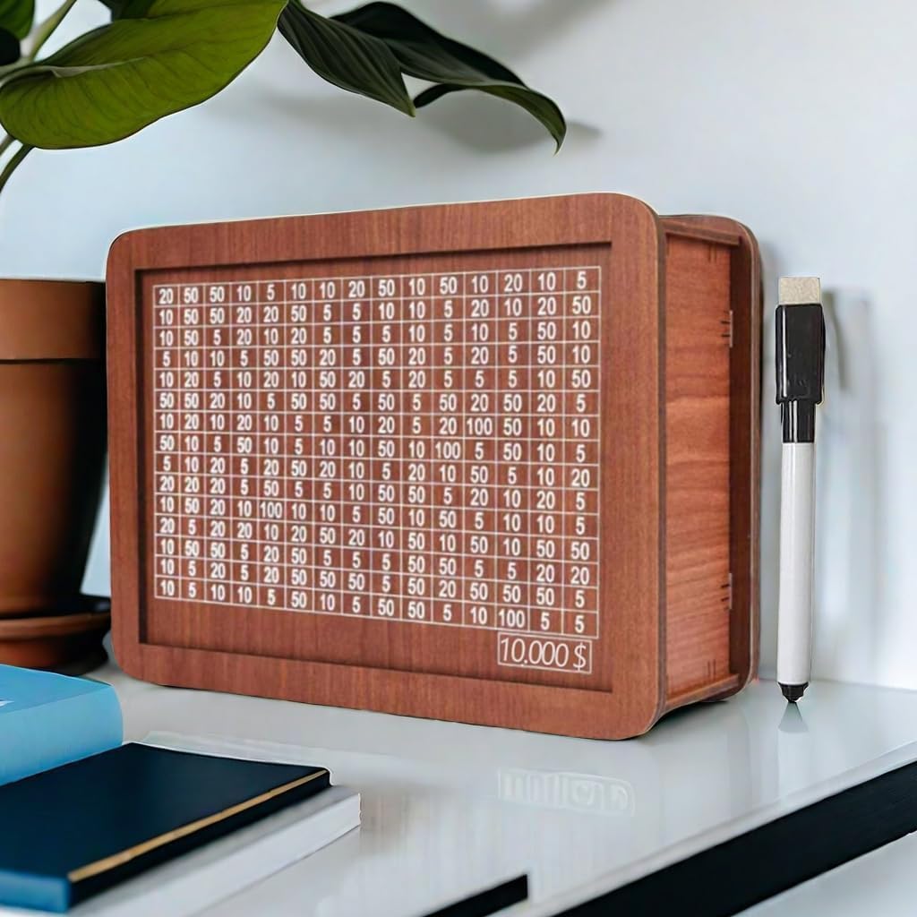 YOECO Money Saving Box – Wooden Savings Jar with Numbered Panels (Up to $2000)