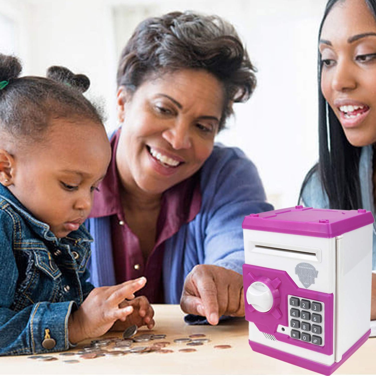 YOEGO Kids Money Bank – Electronic Piggy Bank with Auto Scroll & Password (Pink)