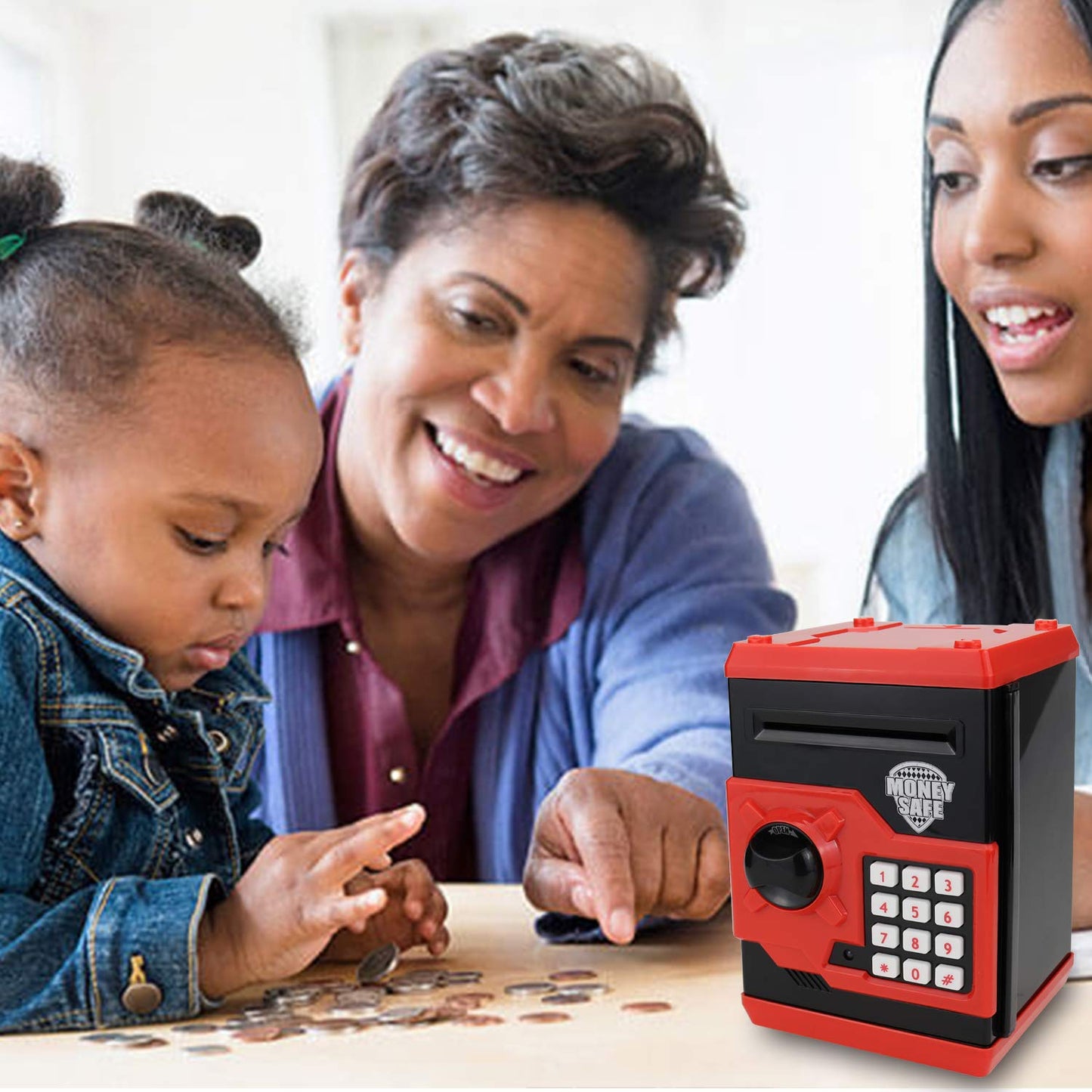 Yoego Kids Money Bank - Electronic Piggy Bank with Auto Scroll & Password (Black Red)