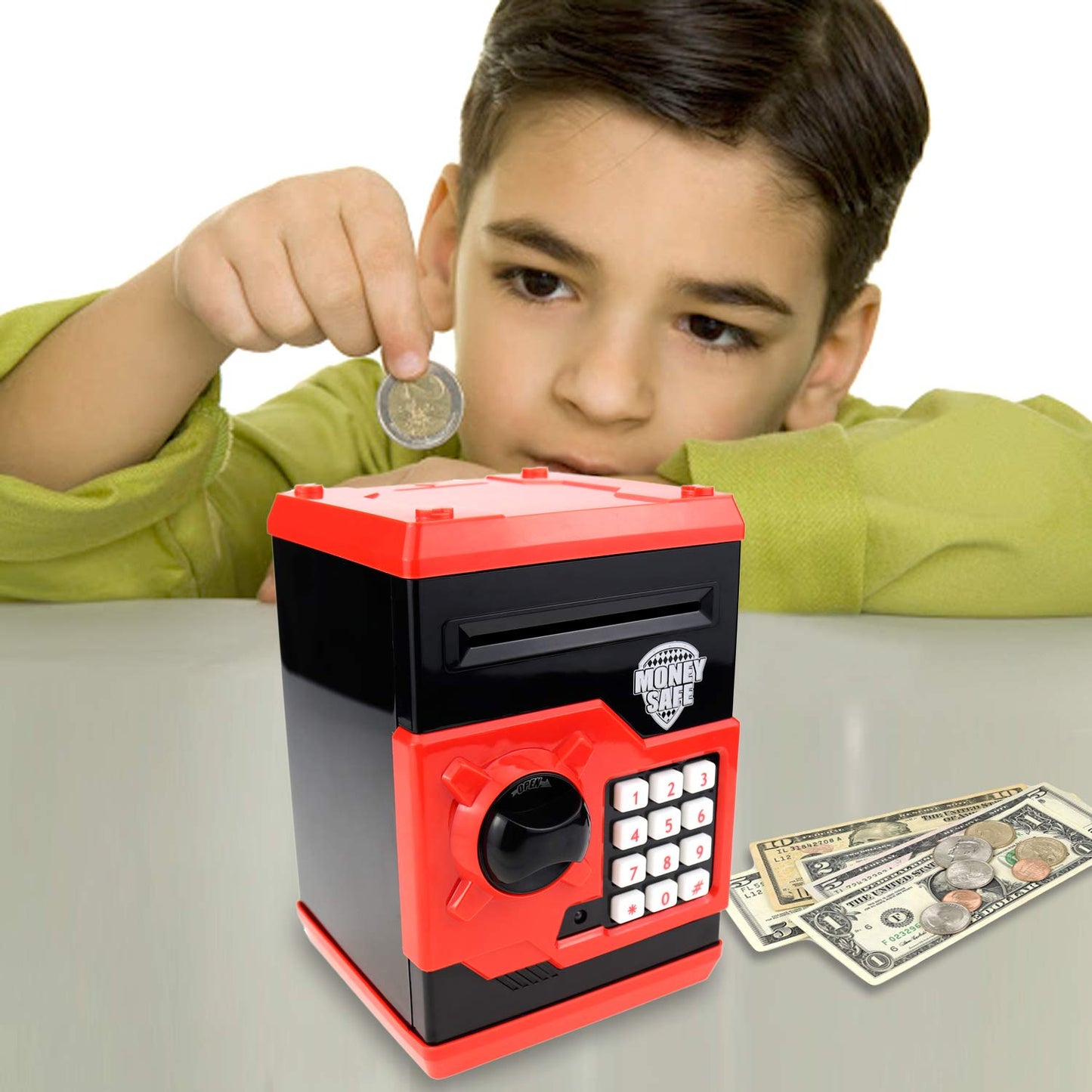 Yoego Kids Money Bank - Electronic Piggy Bank with Auto Scroll & Password (Black Red)