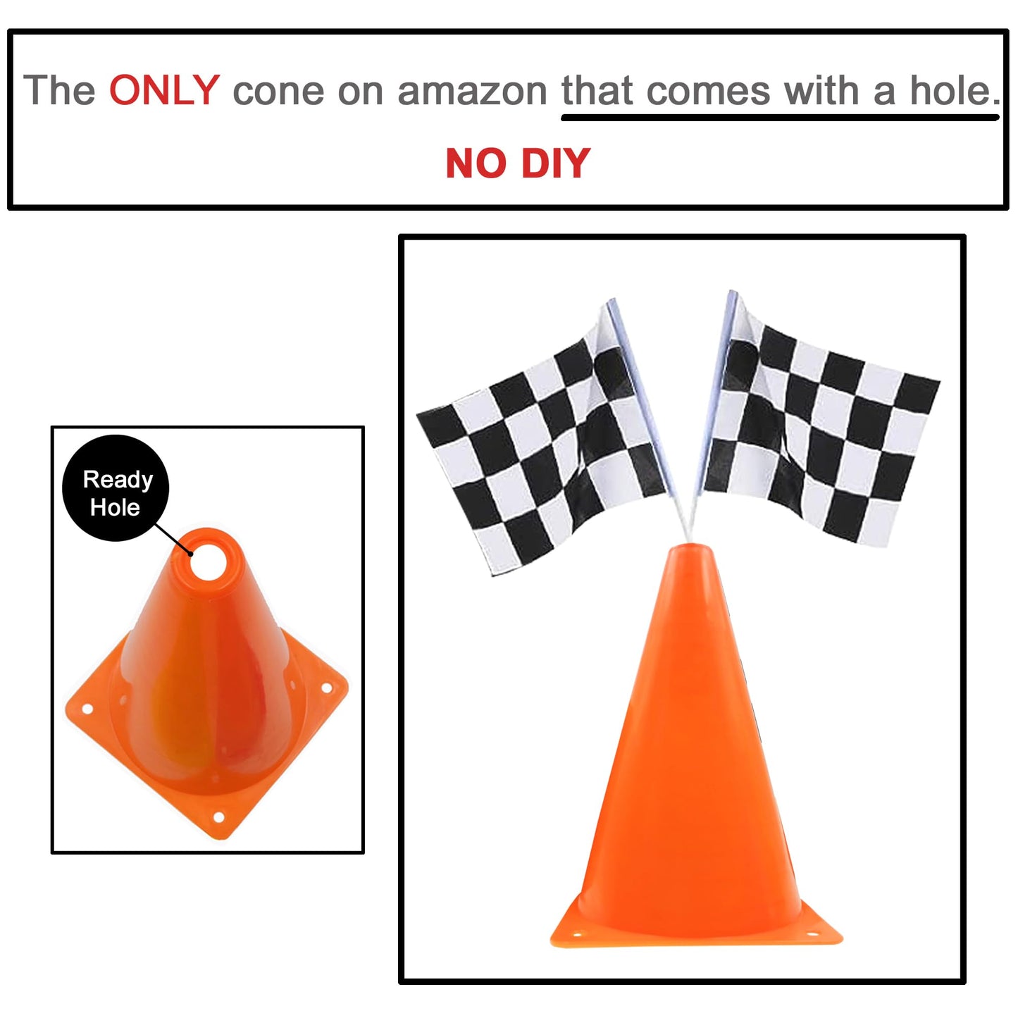 YOELVN Race Car Birthday Decorations – 36-Piece Set with 7-Inch Orange Cones and Checkered Flags