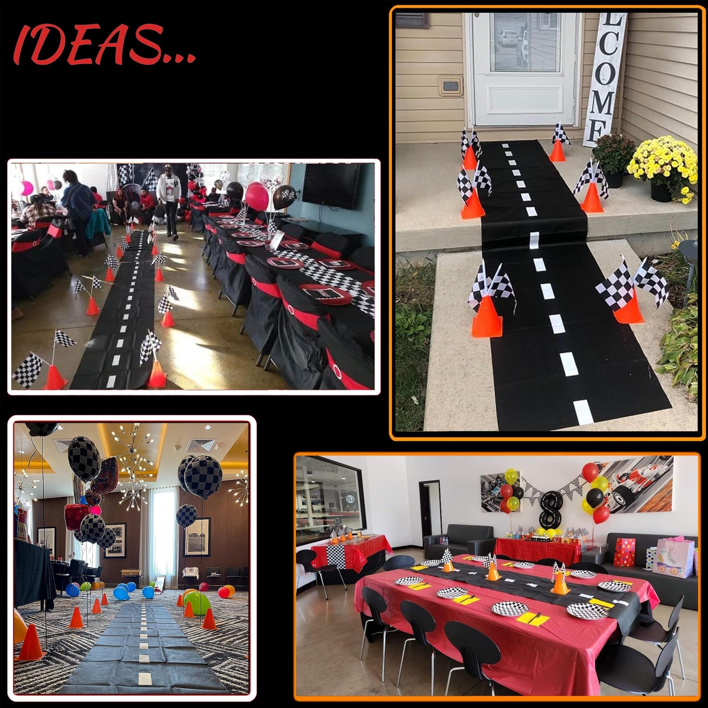 YOELVN Race Car Birthday Decorations – 36-Piece Set with 7-Inch Orange Cones and Checkered Flags