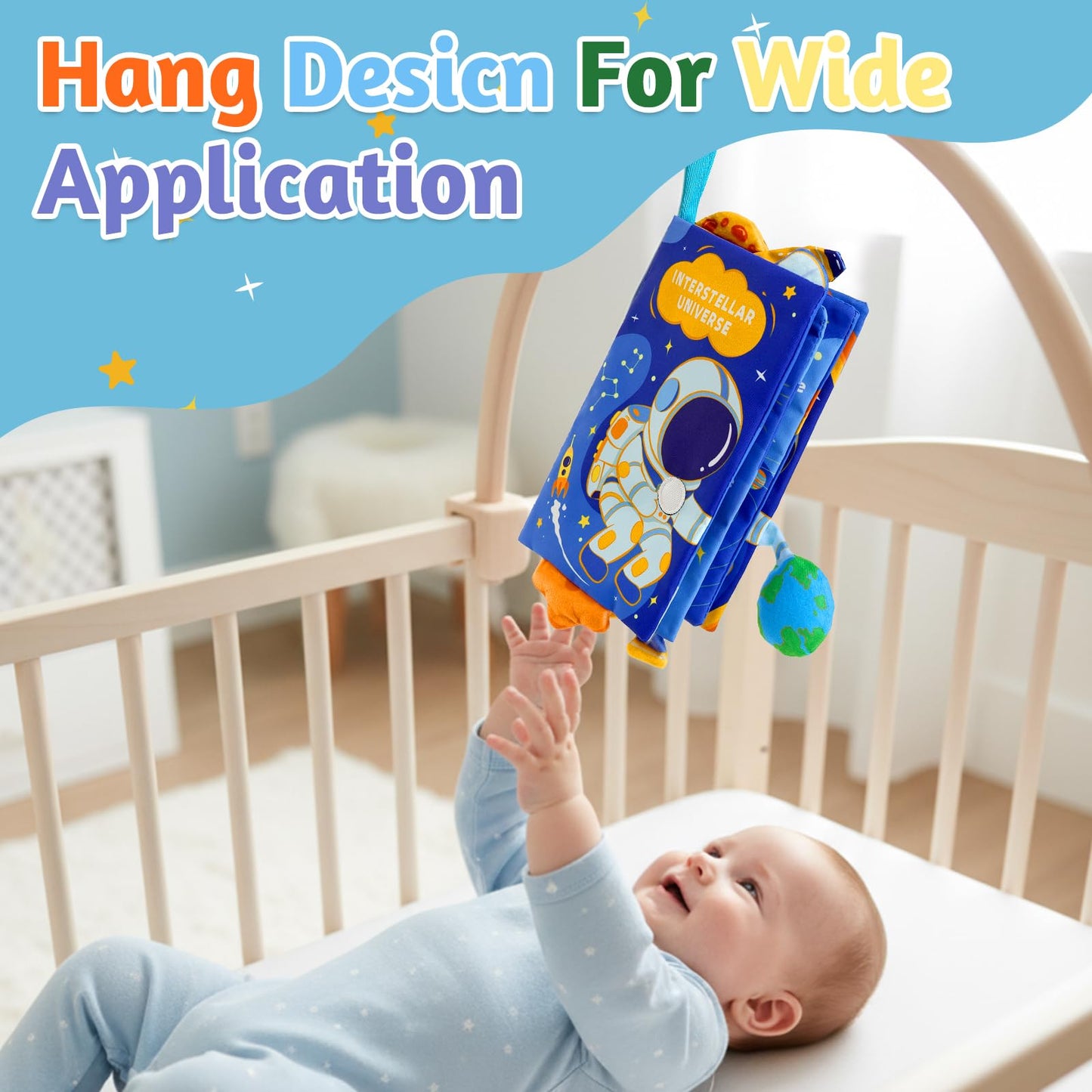 YOGINGO Baby Books — Montessori Cloth Book, Interstellar Universe Theme, 6–12 Months