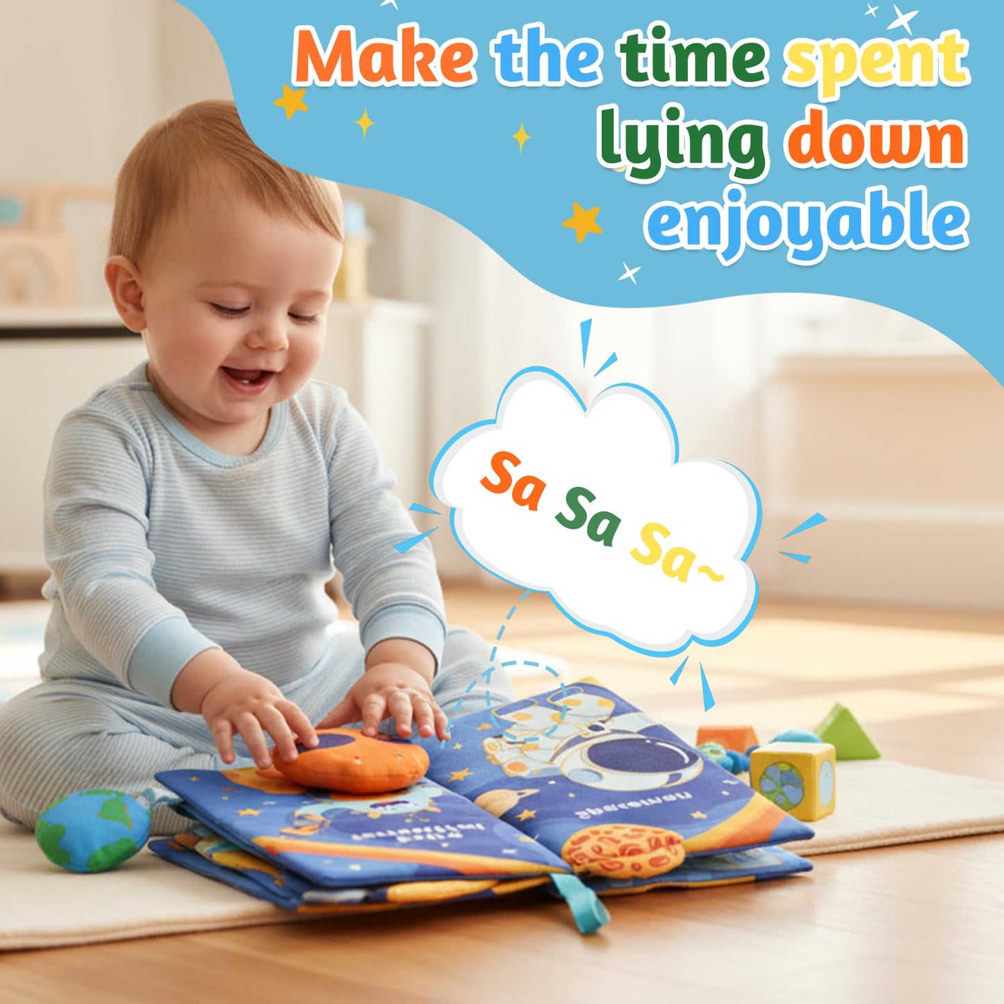 YOGINGO Baby Books — Montessori Cloth Book, Interstellar Universe Theme, 6–12 Months