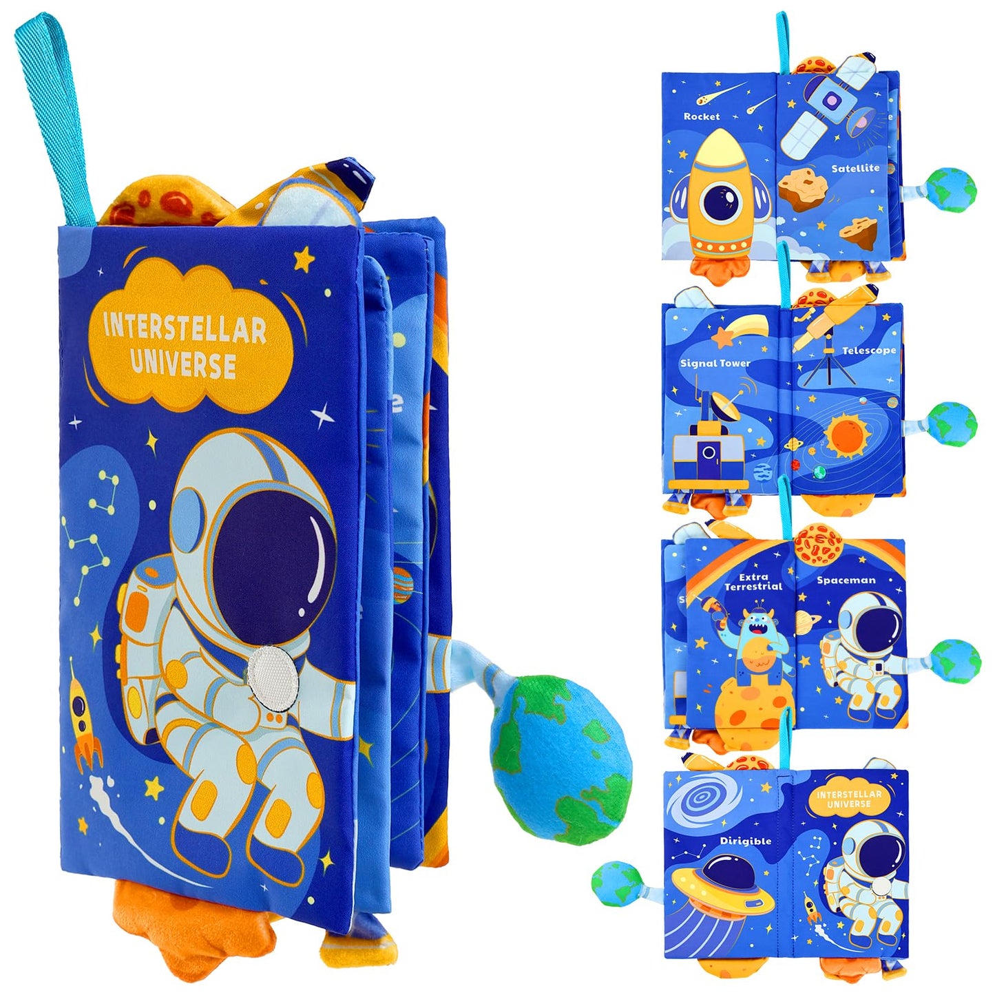YOGINGO Baby Books — Montessori Cloth Book, Interstellar Universe Theme, 6–12 Months