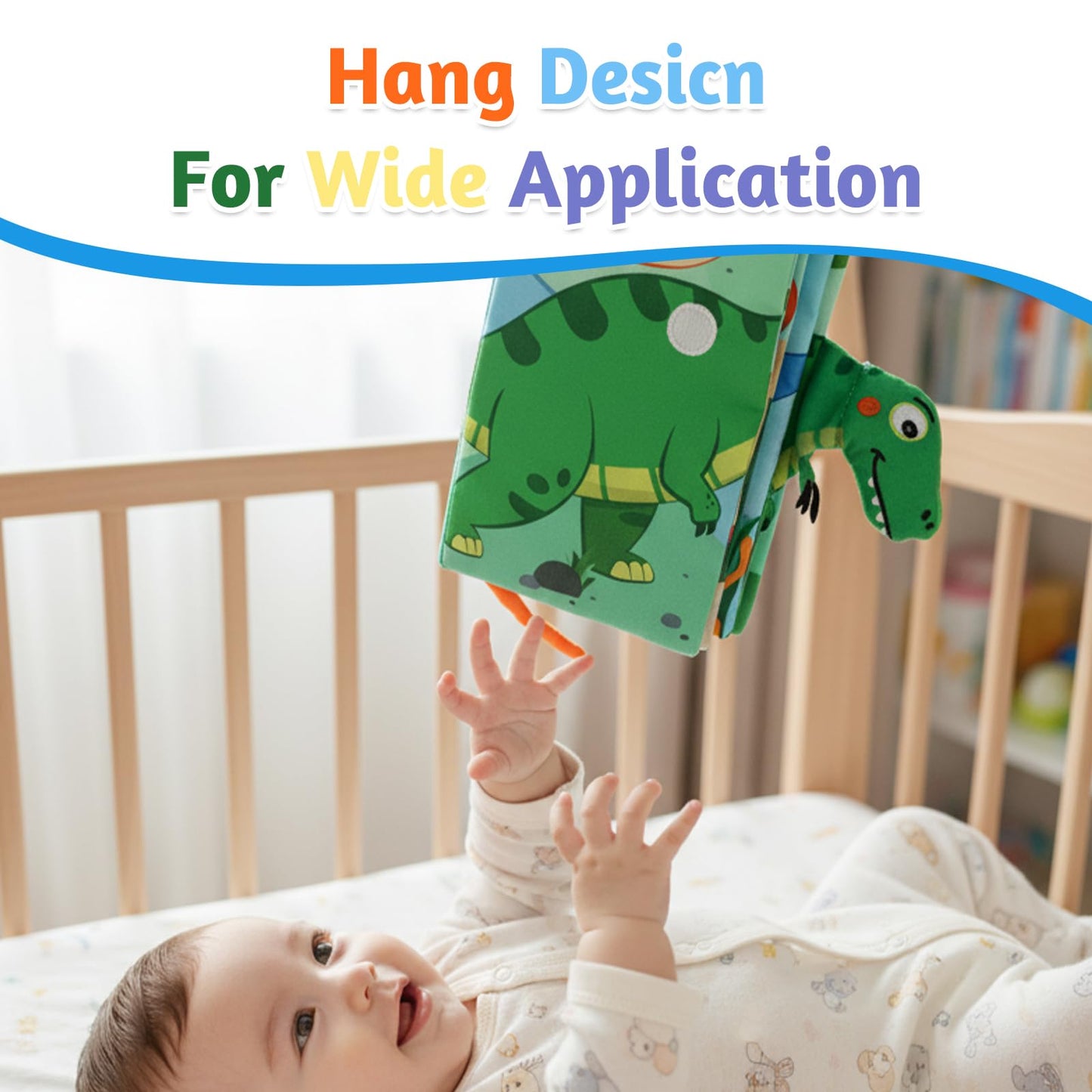 YOGINGO Baby Books - Montessori Dinosaur Cloth Book for 6-12 Months | High-Contrast Sensory Toy