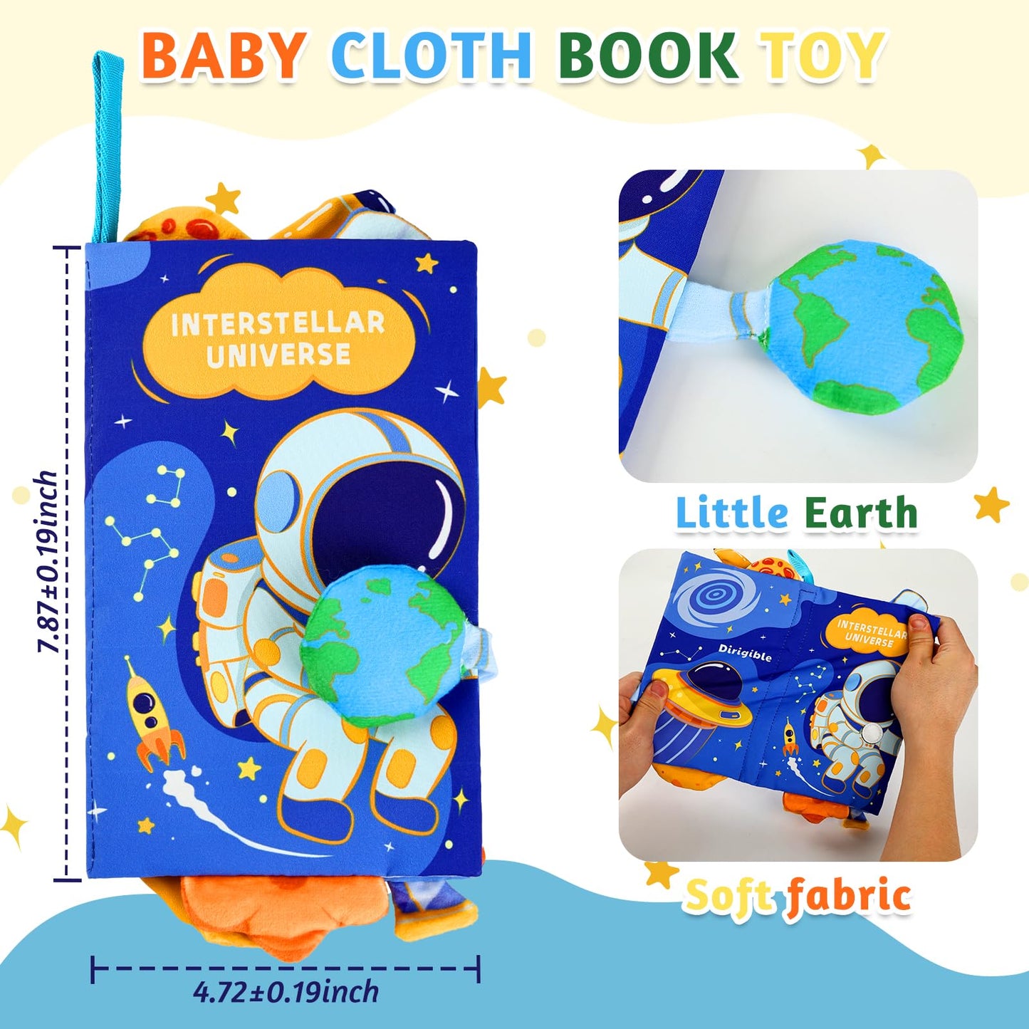 YOGINGO Baby Books — Montessori Cloth Book, Interstellar Universe Theme, 6–12 Months
