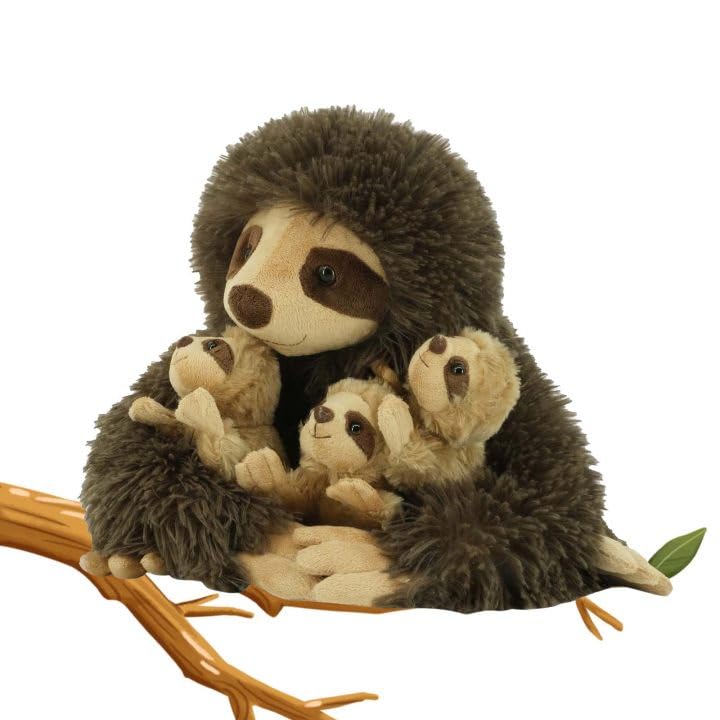 YOHAKI Sloth Plush with 3 Babies – 11.02-Inch Washable Stuffed Sloth, Cute Gift