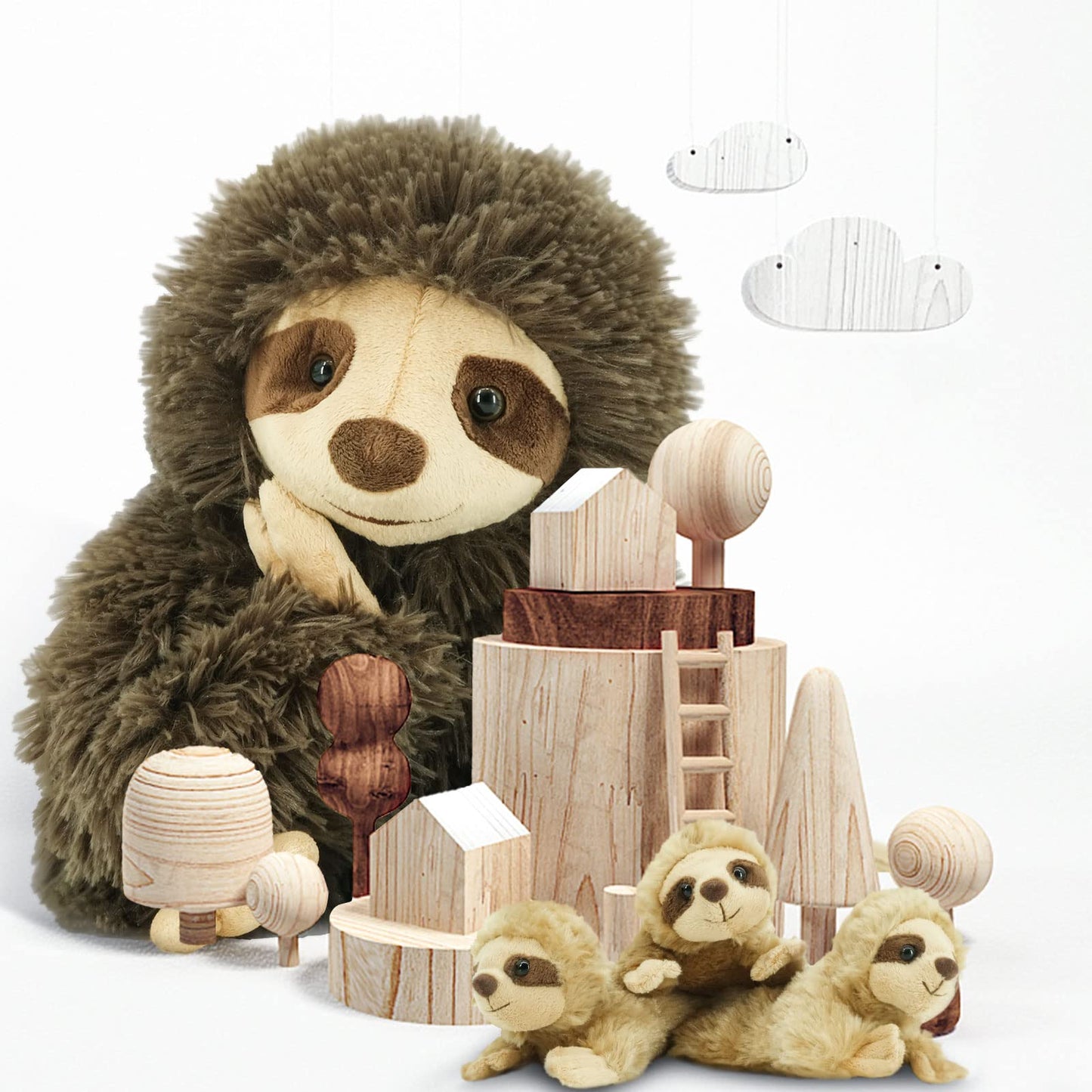 YOHAKI Sloth Plush with 3 Babies – 11.02-Inch Washable Stuffed Sloth, Cute Gift